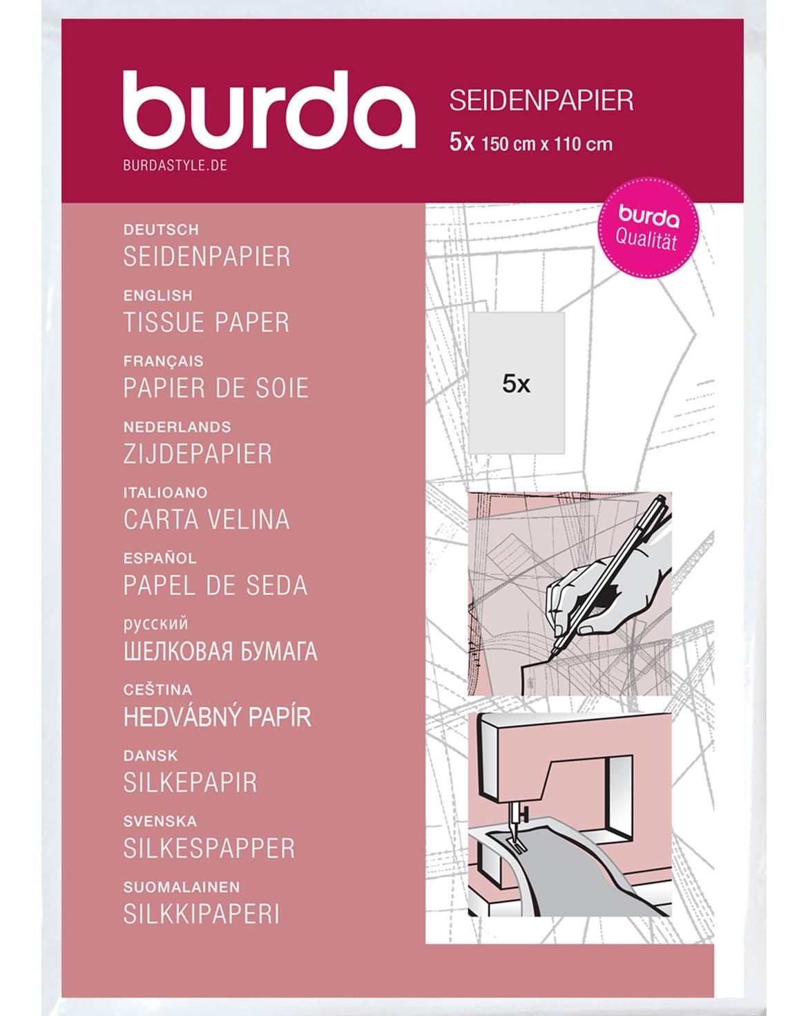 Burda Dressmakers Plain Tissue Paper 5 Sheets 150cm X 110cm 