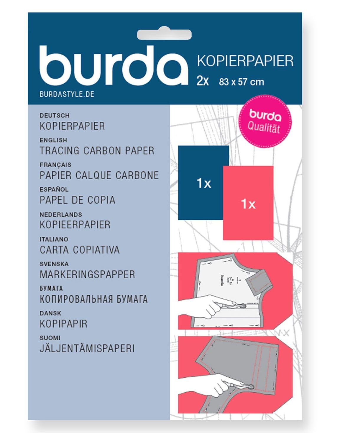 Burda Red And Blue Tracing Carbon Paper 2 Sheets 83cm X 57cm 
