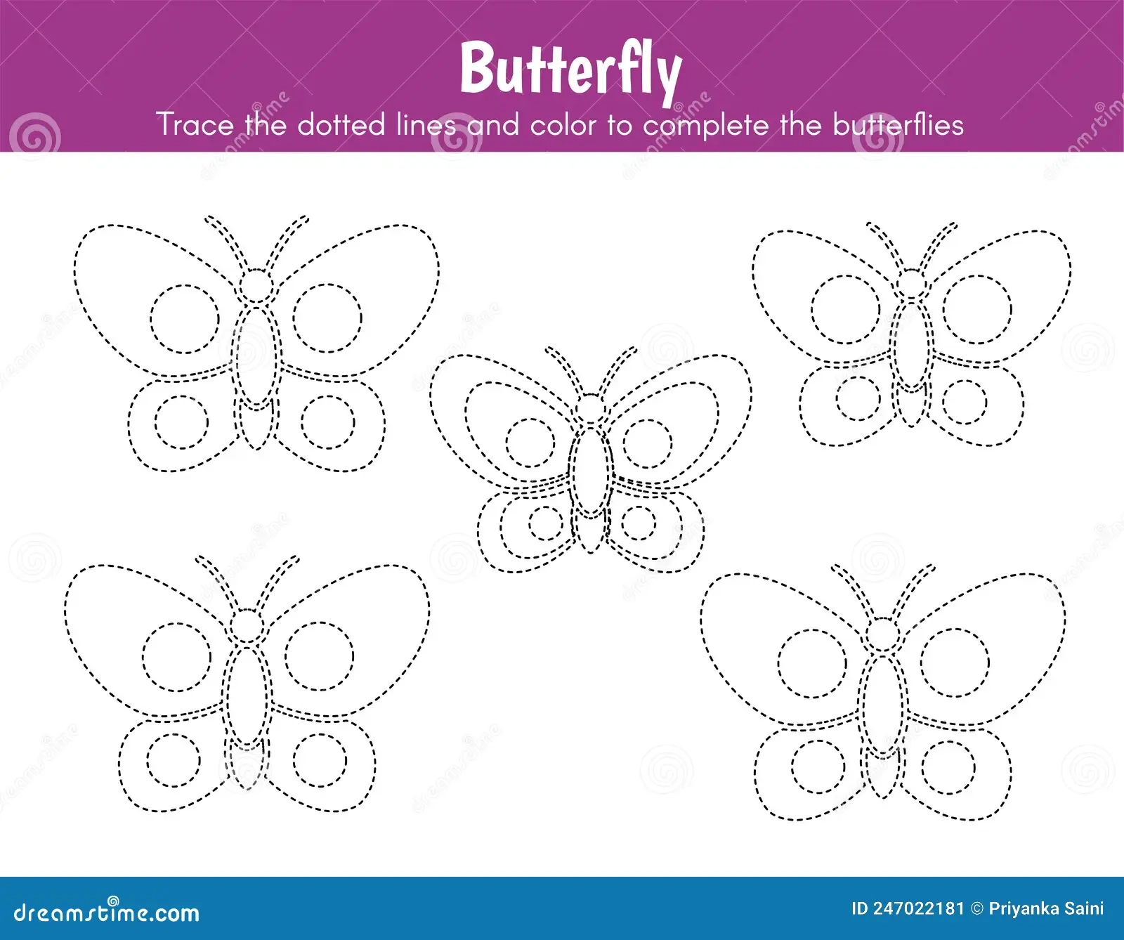 Butterfly Tracing Worksheet For Preschool Kindergarten Kids Stock 