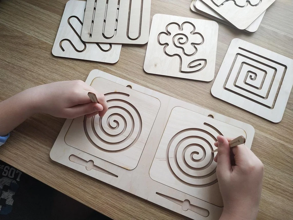Buy Montessori Wooden Tracing Board Writing Skills Stencil Set 