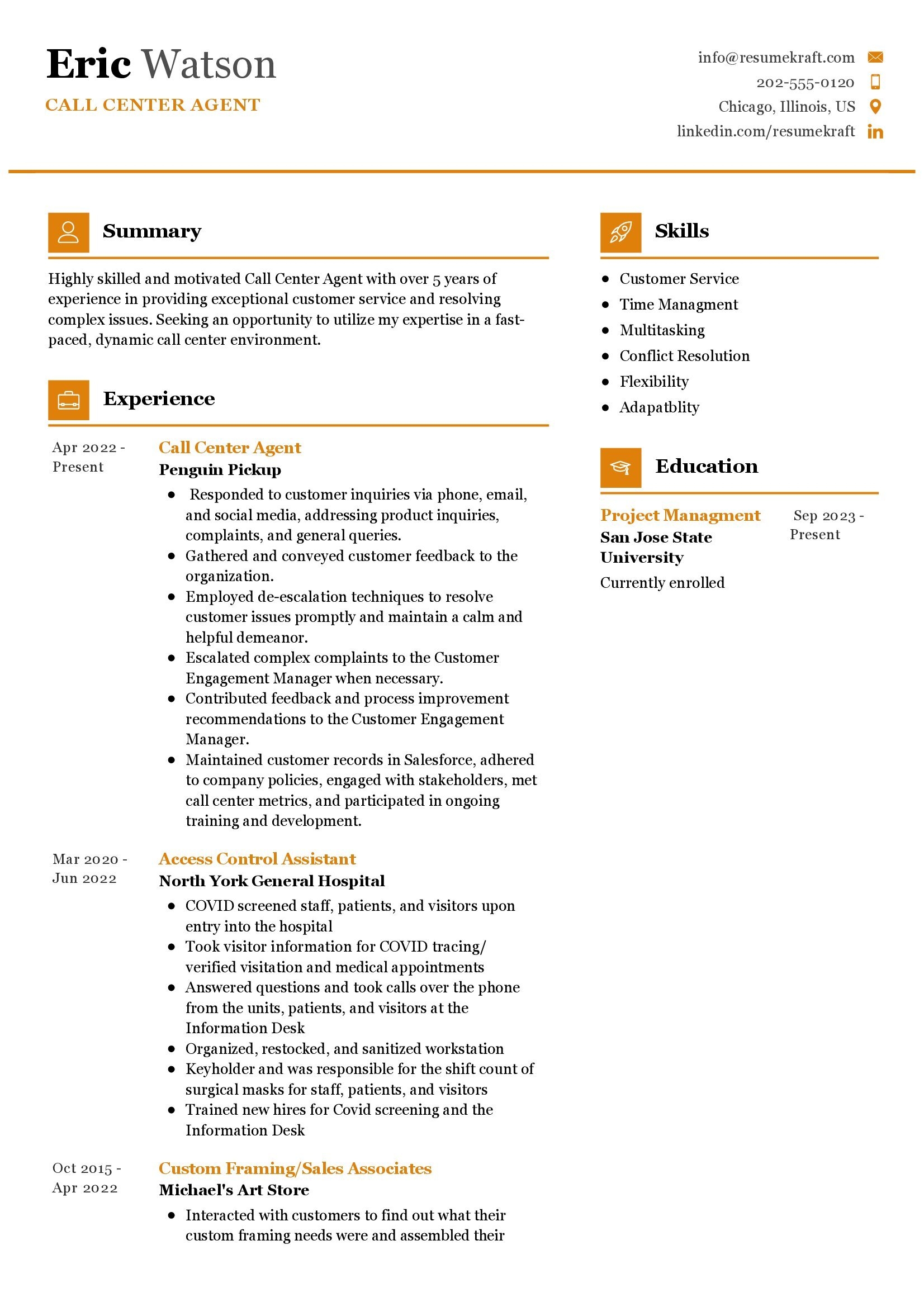 Call Center Agent Resume Example In 2026 ResumeKraft