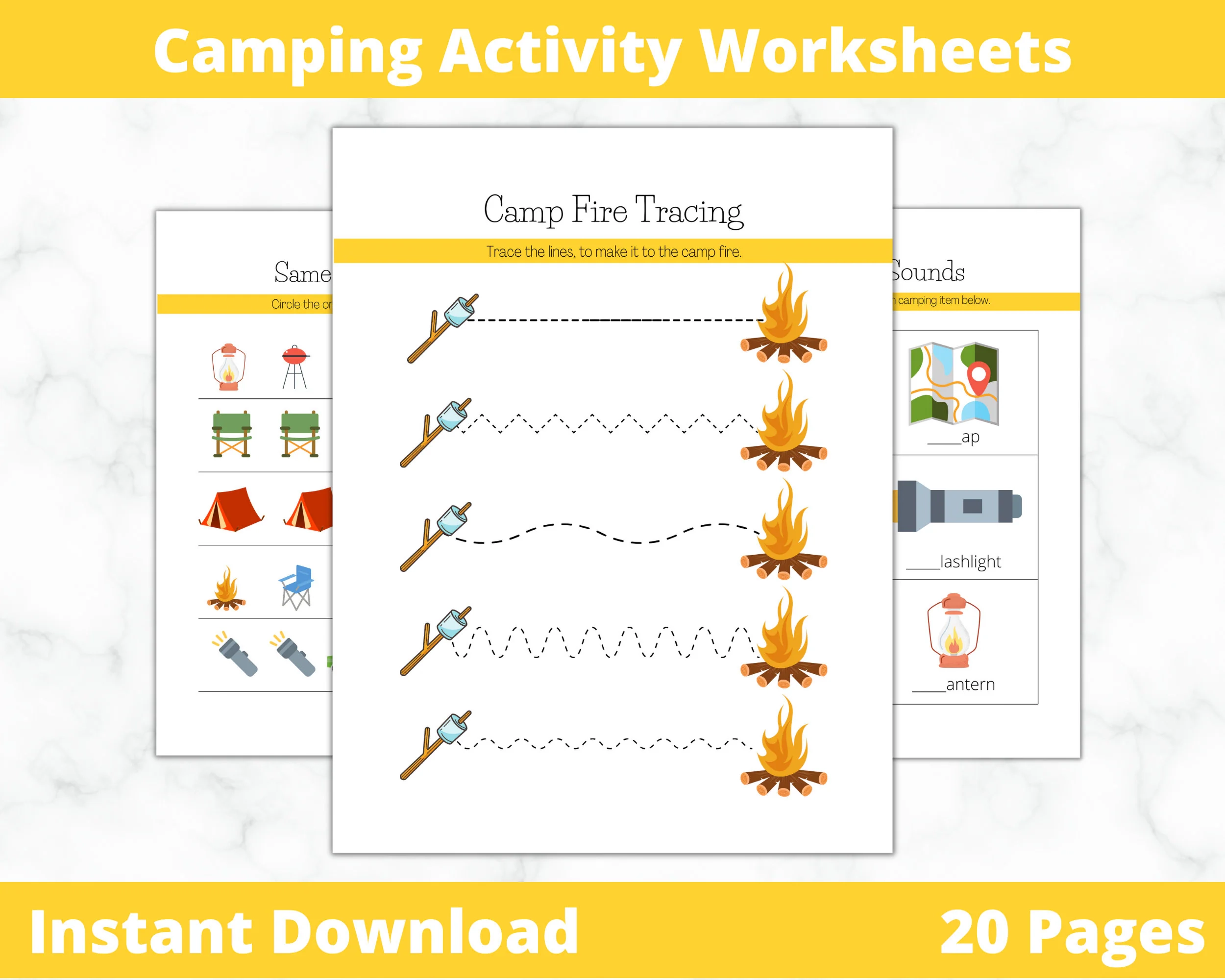 Camping Tracing Worksheets