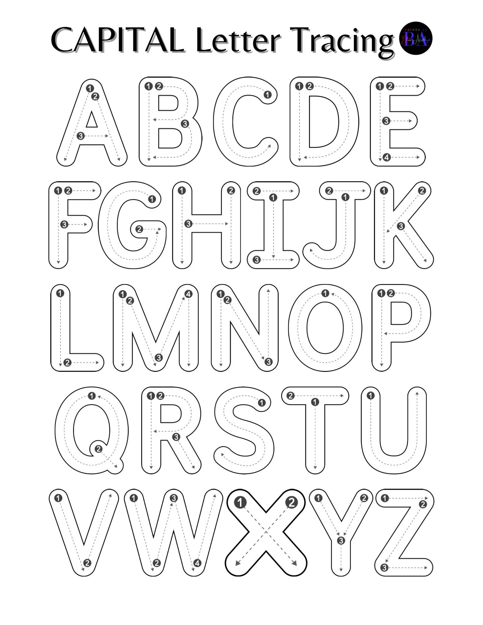 Capital Letter Tracing Etsy Canada