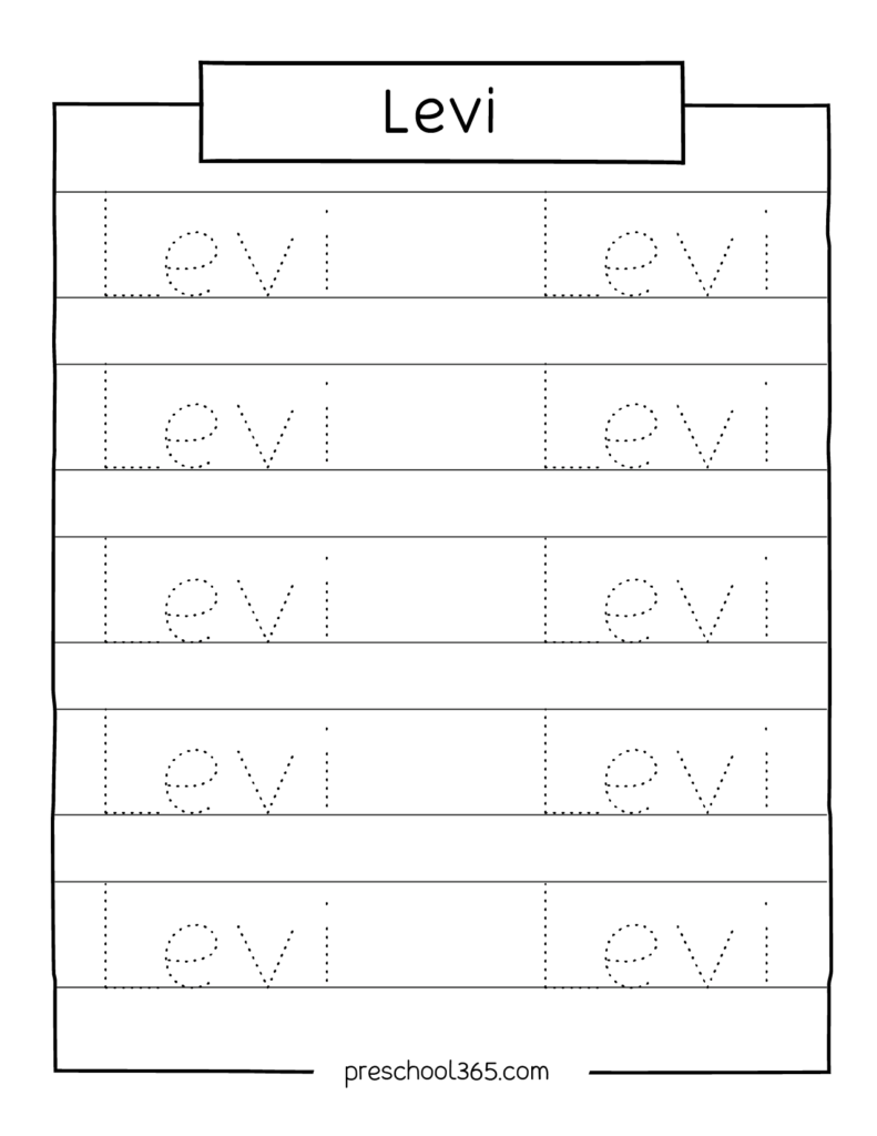 Carson Sadie Levi Rolan Madelyn Name Tracing Sheet