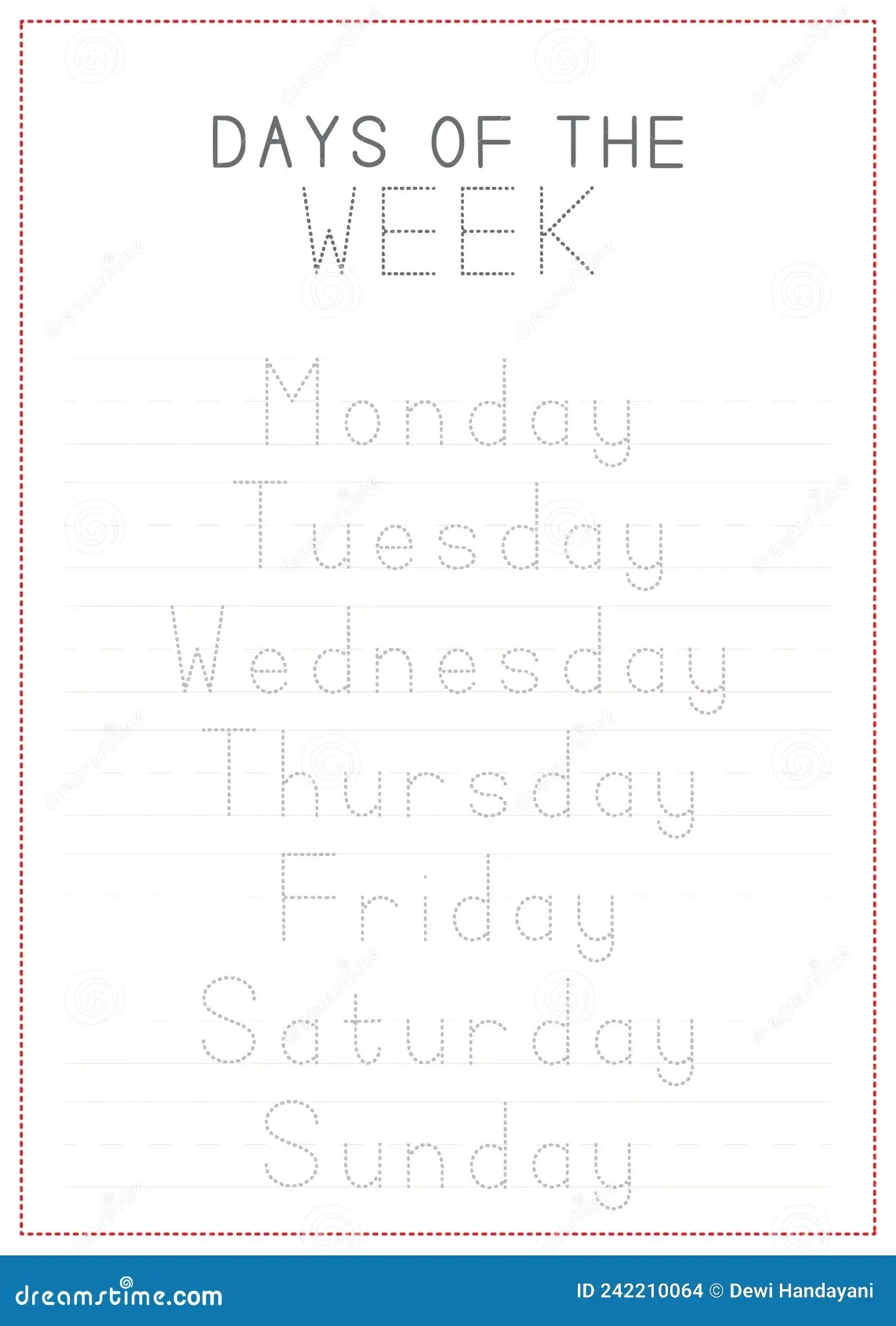 Children Tracing Printable Days Of The Week Stock Vector 