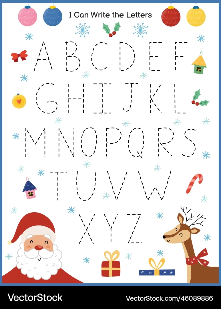 Christmas Letter Tracing Worksheet For Kids Royalty Free Vector 