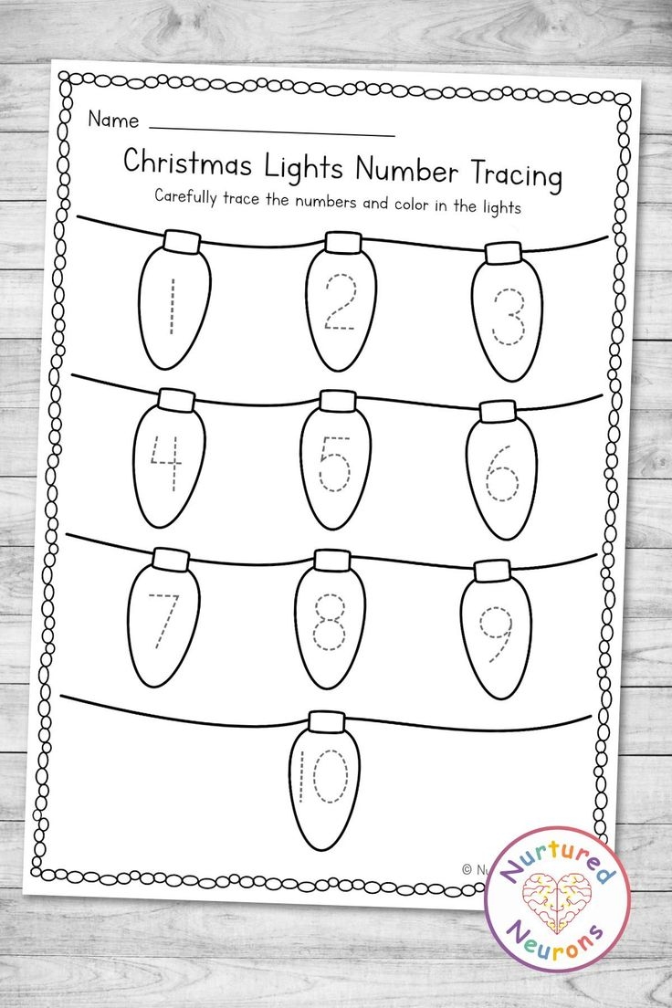 Christmas Lights Number Tracing Worksheet 1 10 Xmas Kindergarten 