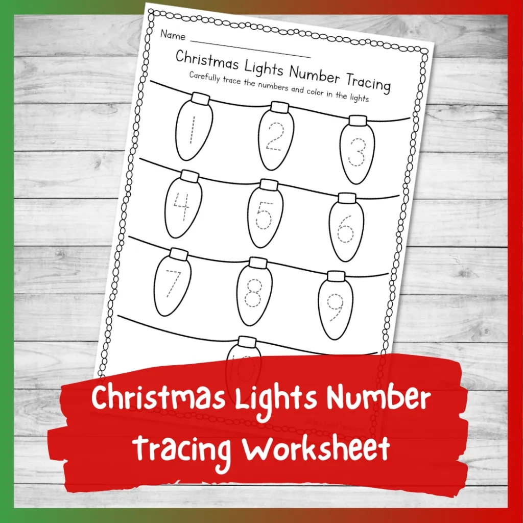 Christmas Lights Number Tracing Worksheet 1 10 Xmas Kindergarten 