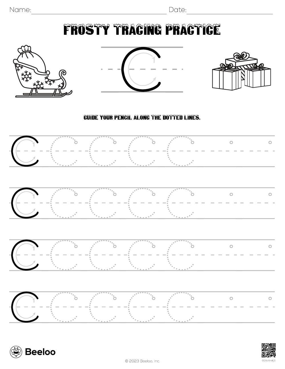 December Tracing Worksheets