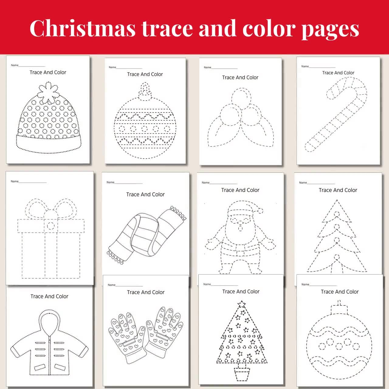 Christmas Tracing Practice Worksheets For Preschoolers And Handwriting Improvement Christmas Trace And Color Activities For Kids