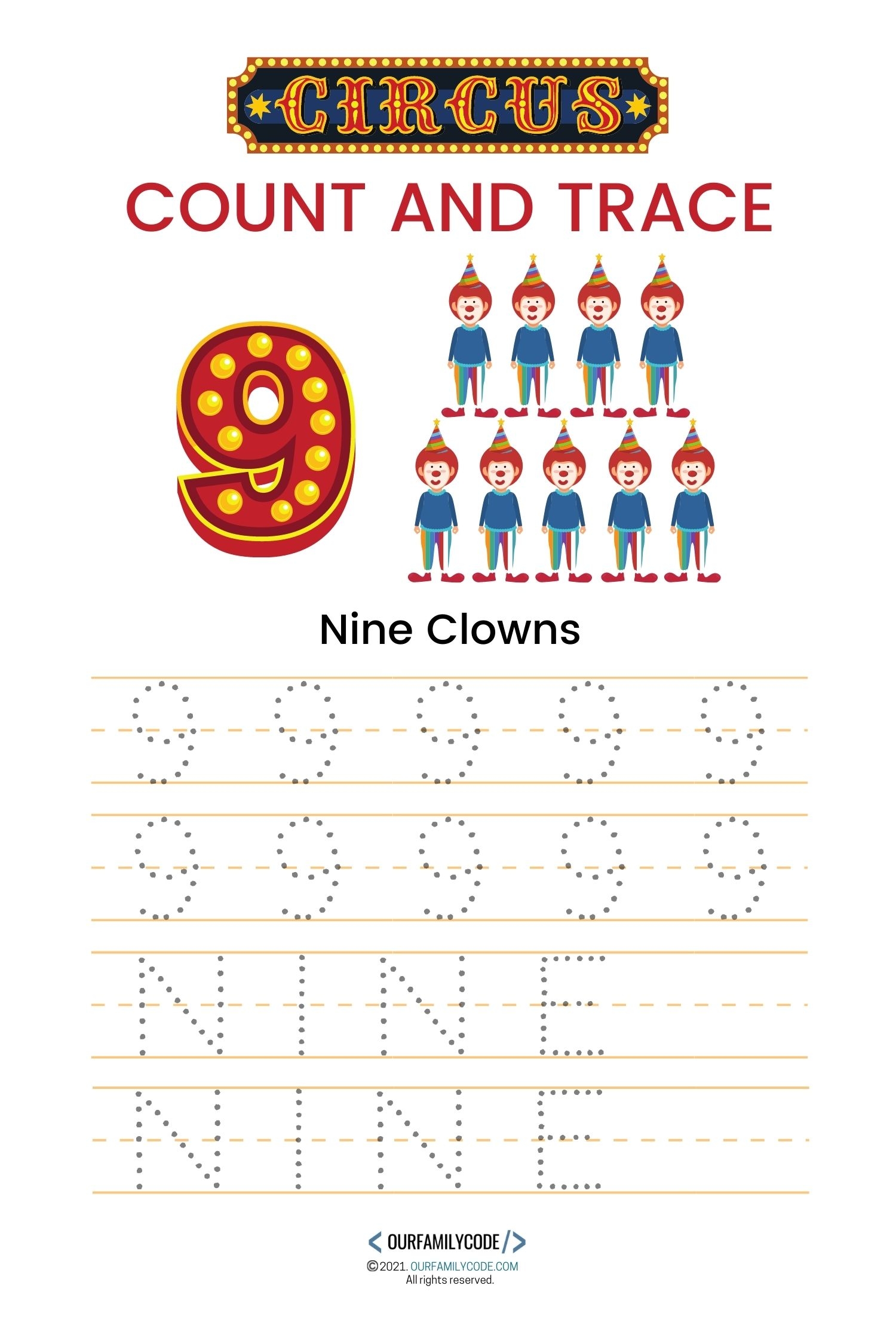 Circus Count And Trace Numbers 1 10 With Ten Frames Our Family Code