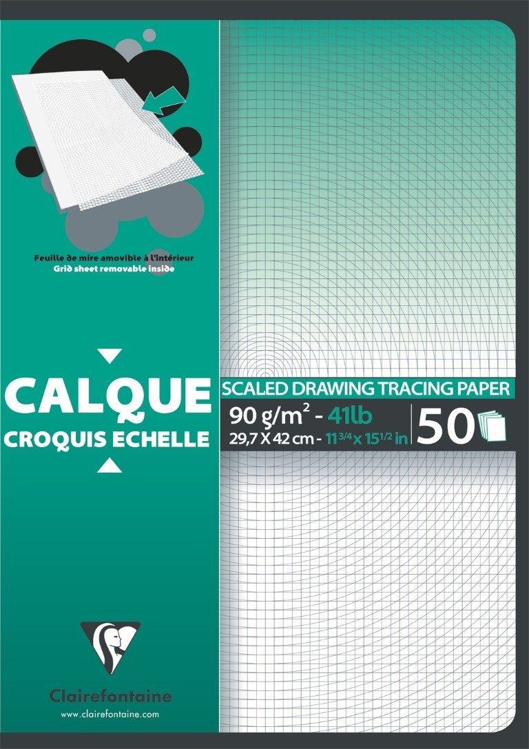 Clairefontaine Ref 97132C Scaled Grid Tracing Paper Pad 50 