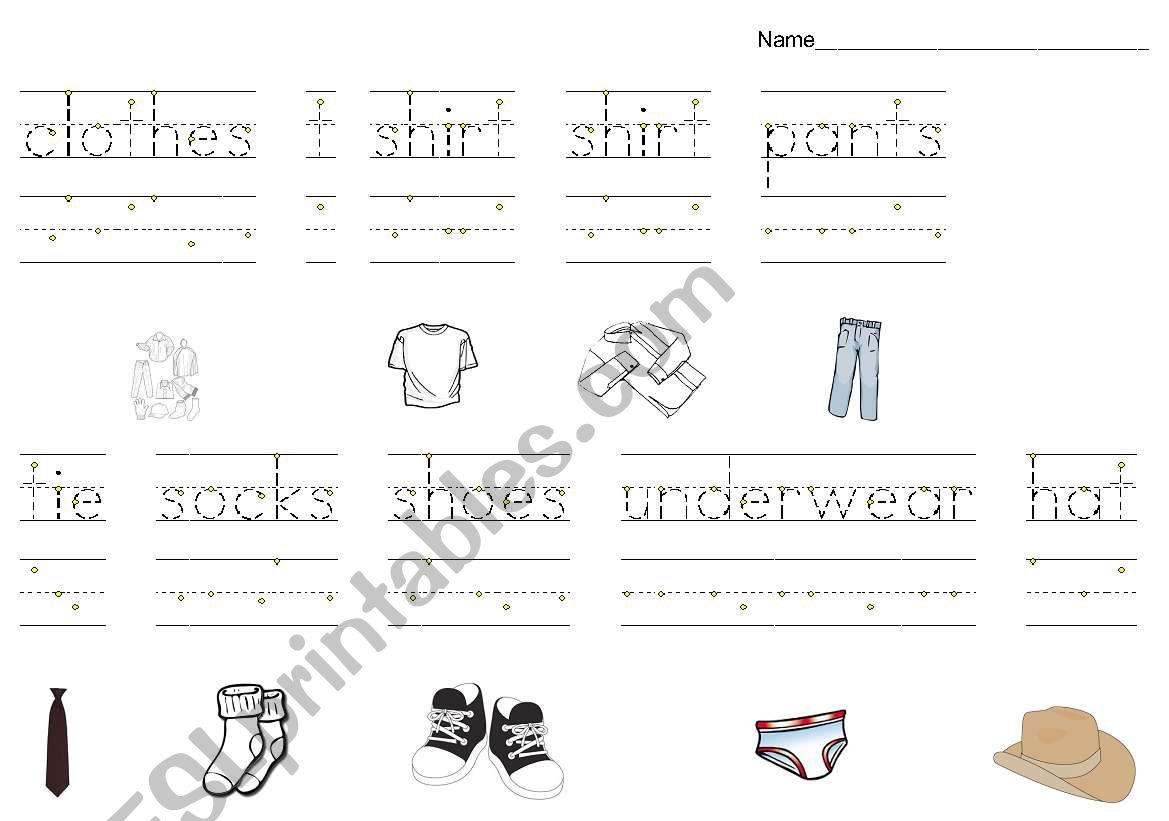 Clothes Tracing Worksheet