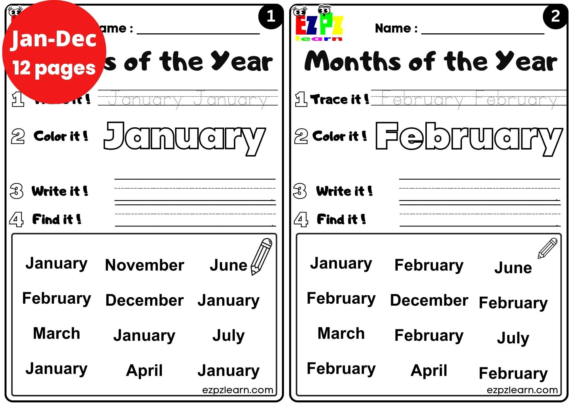 Months Tracing Worksheet
