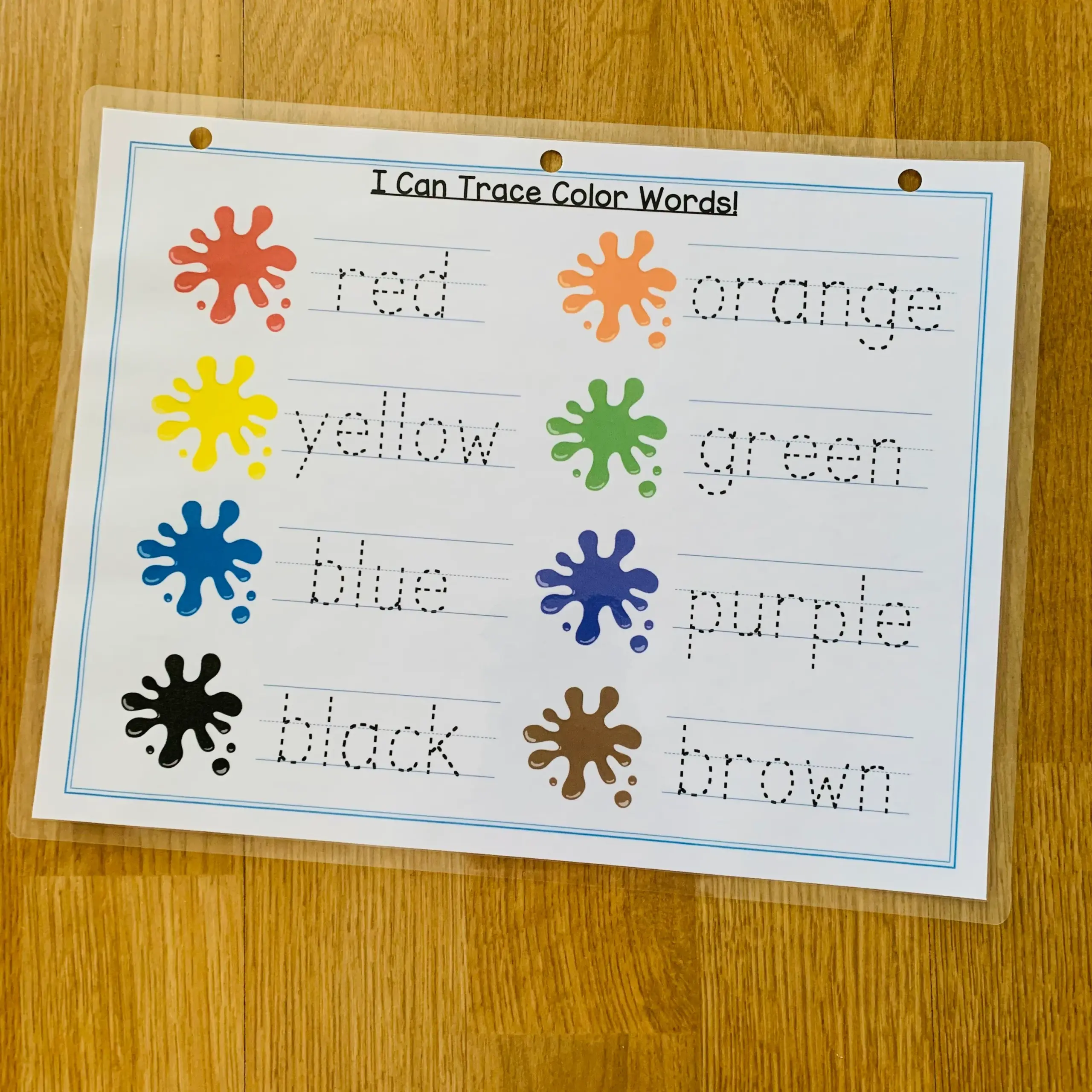 Color Word Tracing Worksheets