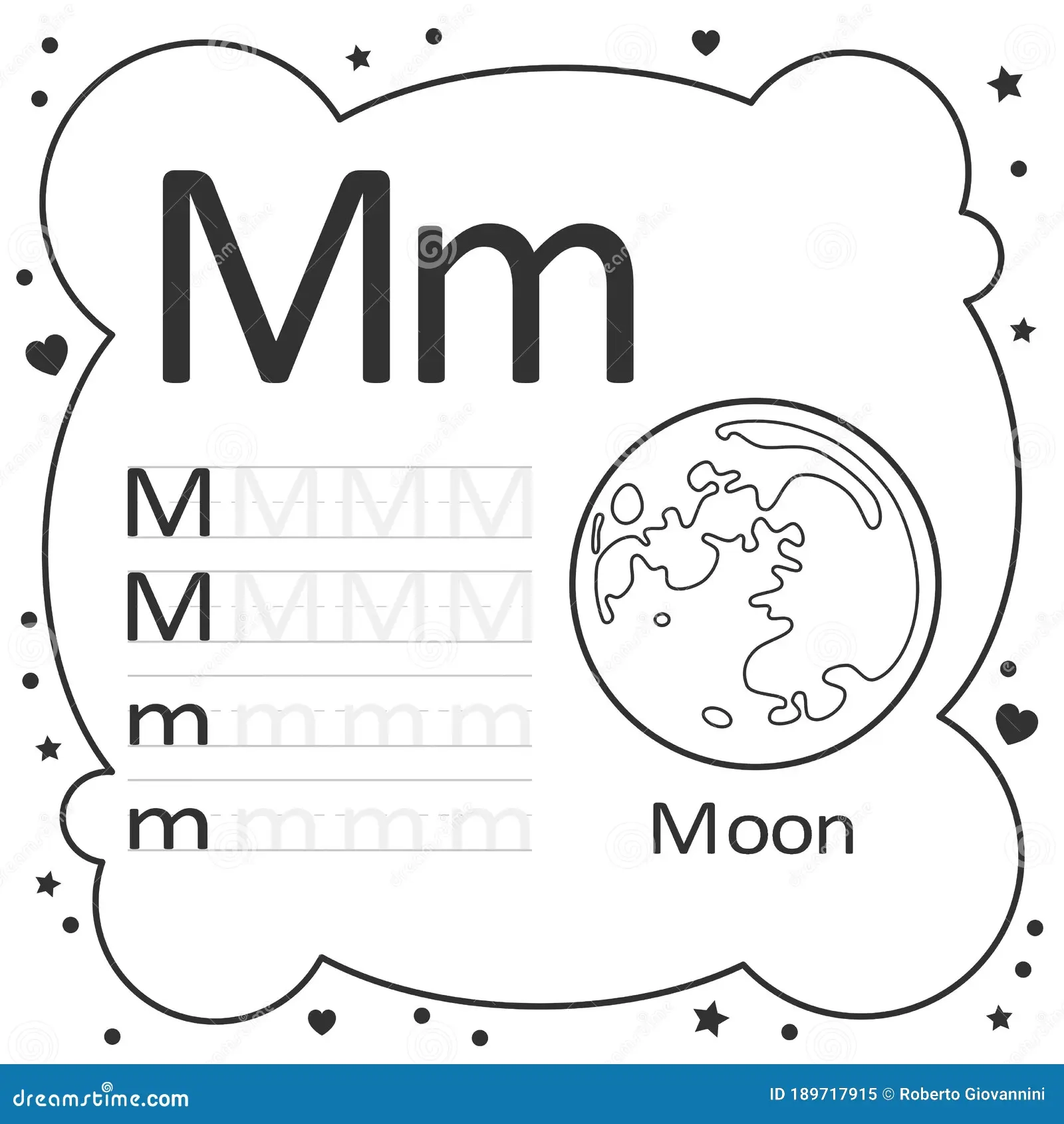 Coloring Alphabet Tracing Letters Moon Stock Vector 