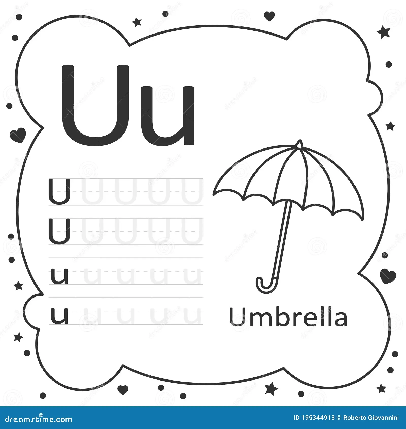 Coloring Alphabet Tracing Letters Umbrella Stock Vector Coloring Alphabet Tracing Letters Umbrella Stock Vector