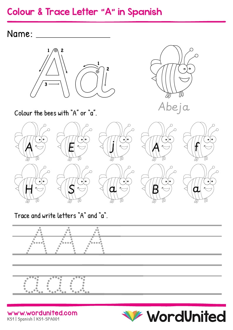 Colour amp Trace Letter A In Spanish WordUnited Colour amp Trace Letter A In Spanish WordUnited
