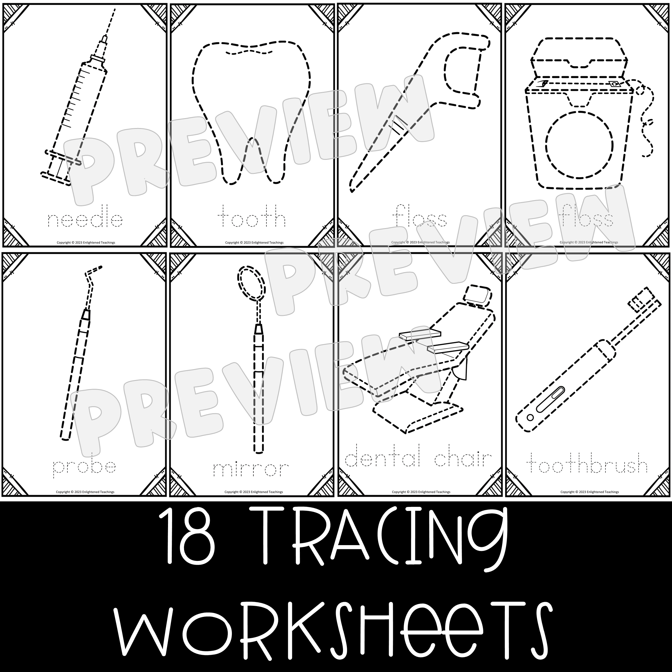 Community Helpers Dental Tracing Worksheets Fine Motor Activity 