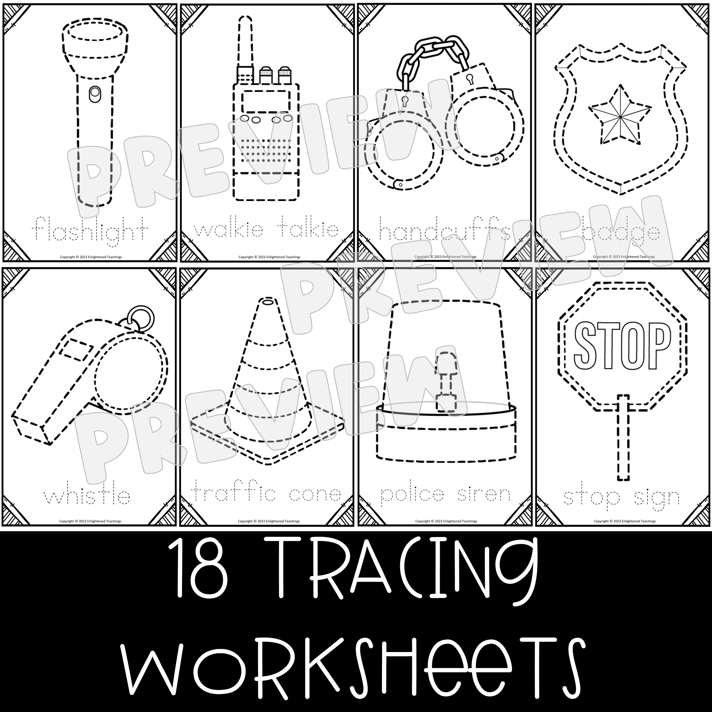 Community Helpers Police Tracing Worksheets Fine Motor Activity 