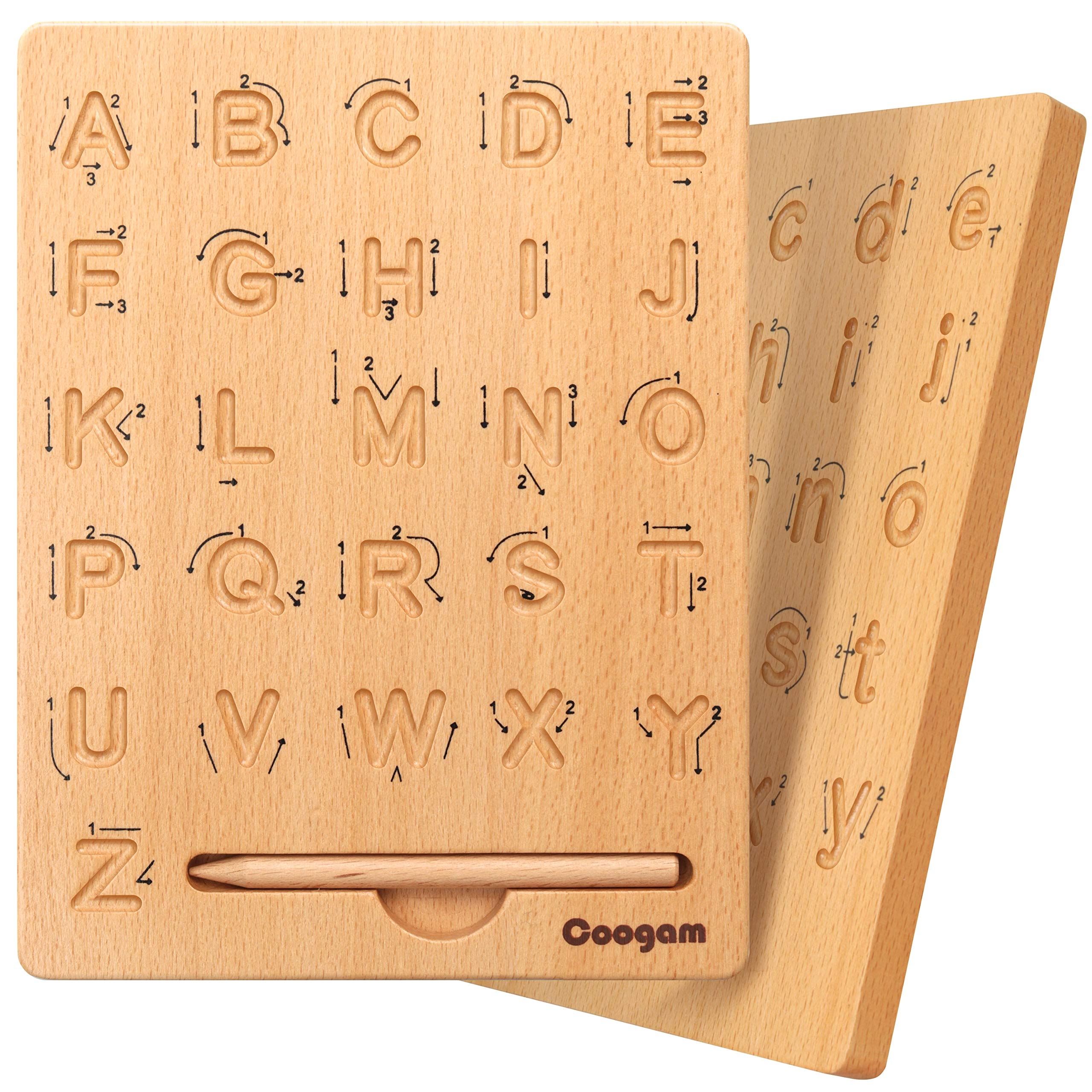 Coogam Wooden Letter Tracing Board Double Sided Alphabet 123 
