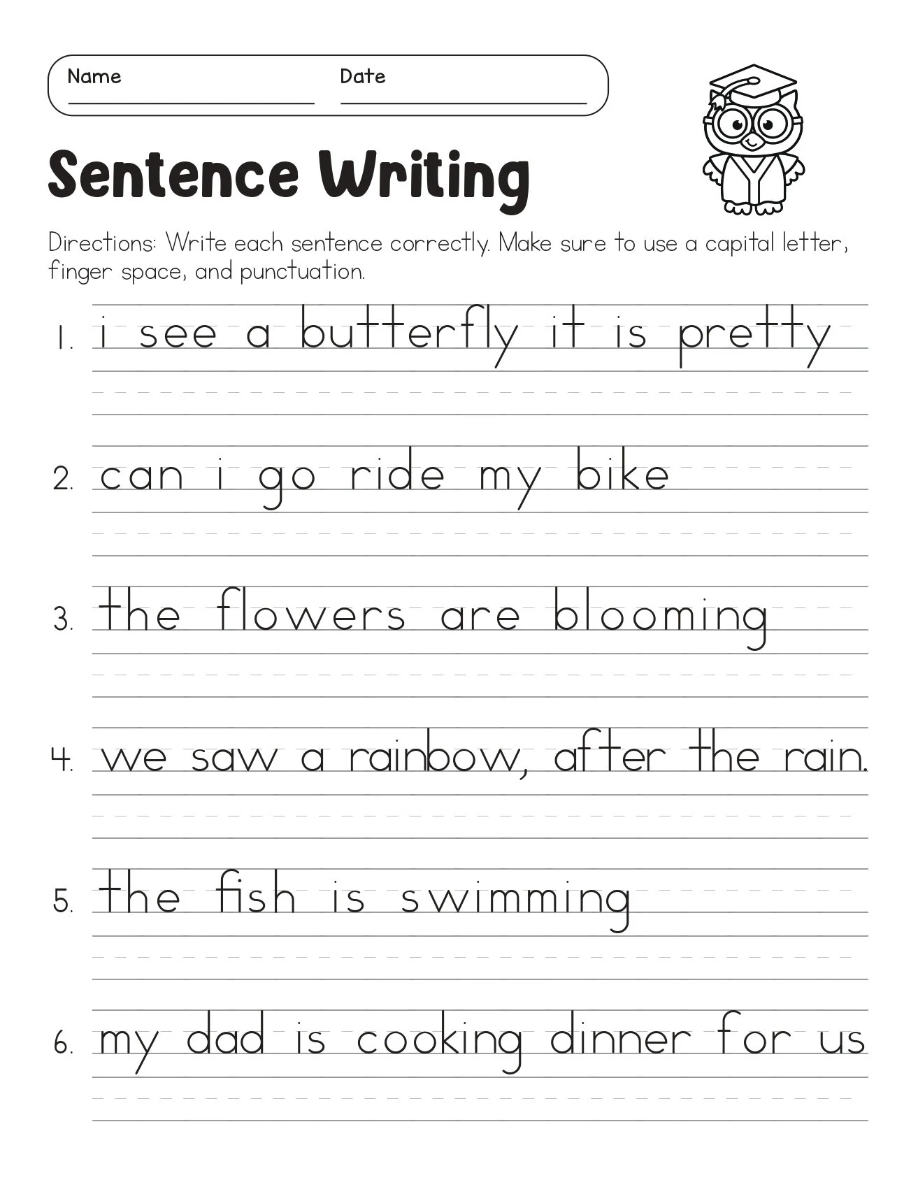 Correct The Sentences Worksheets 10 Page Printable For 1st And 
