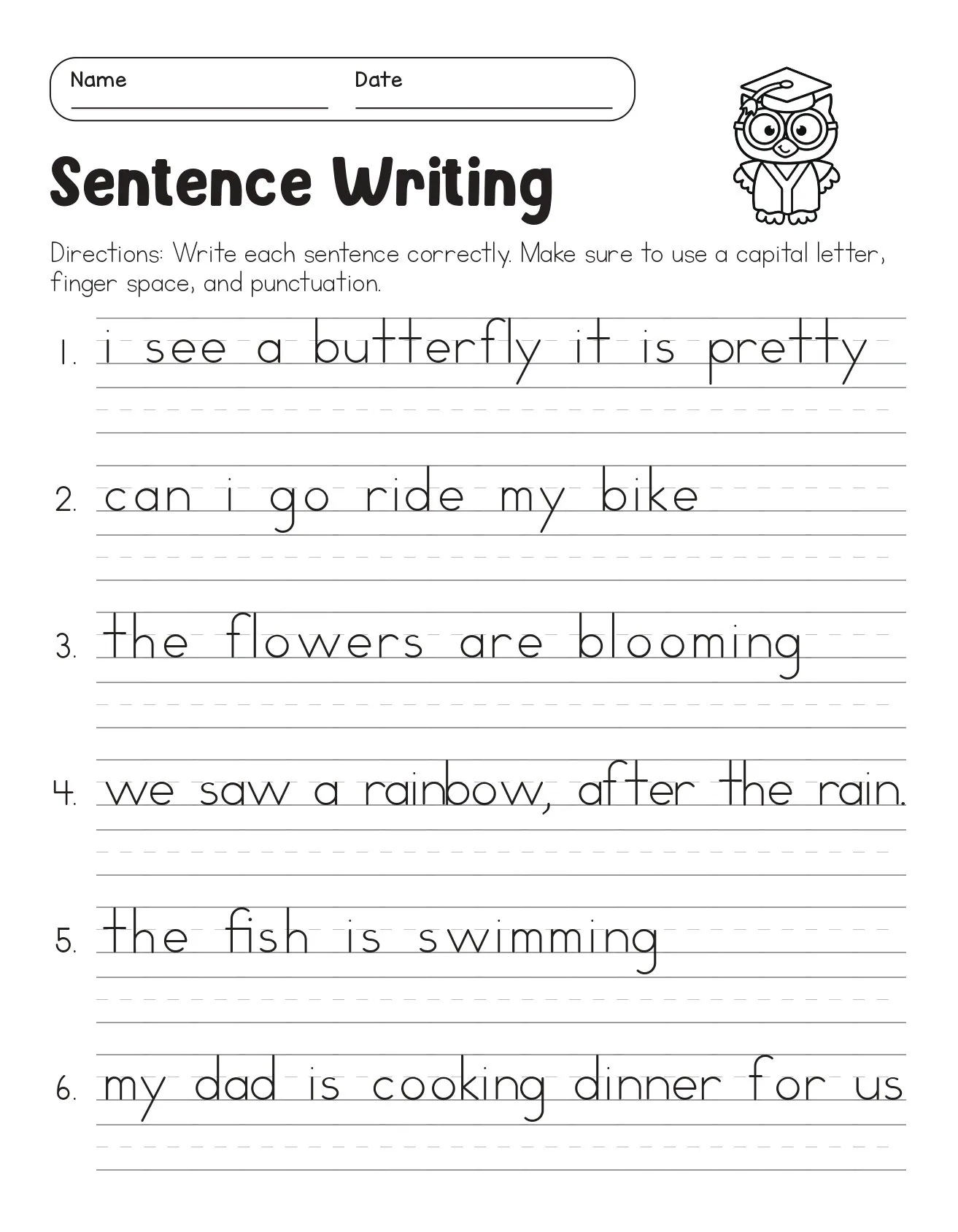 Correct The Sentences Worksheets 10 Page Printable For 1st And 