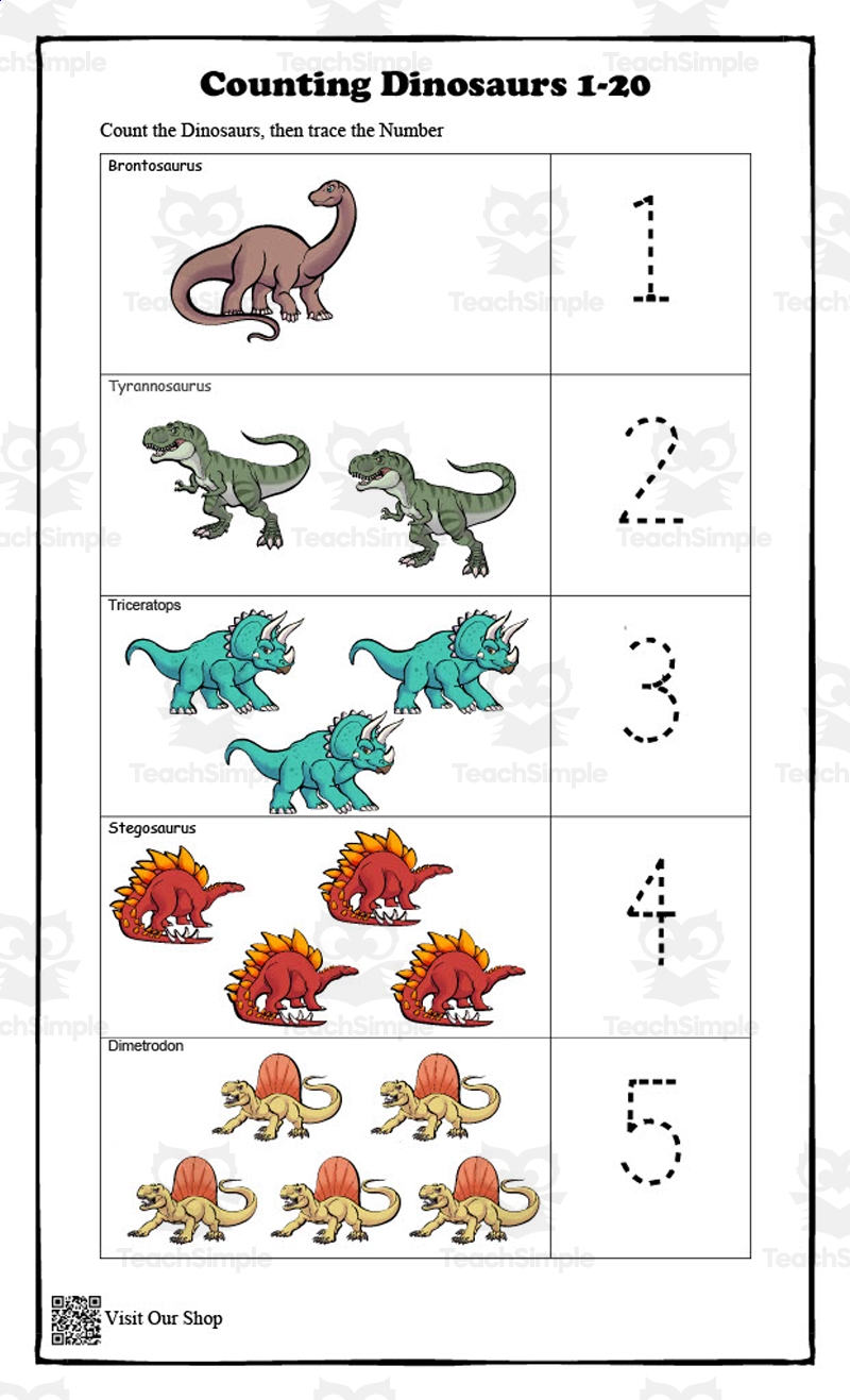 Counting Dinosaurs 1 20 Printable