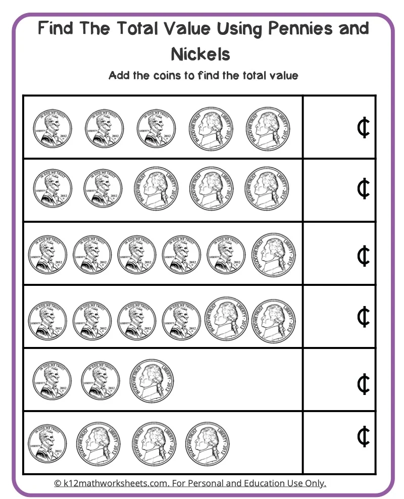 Tracing Coins Worksheet