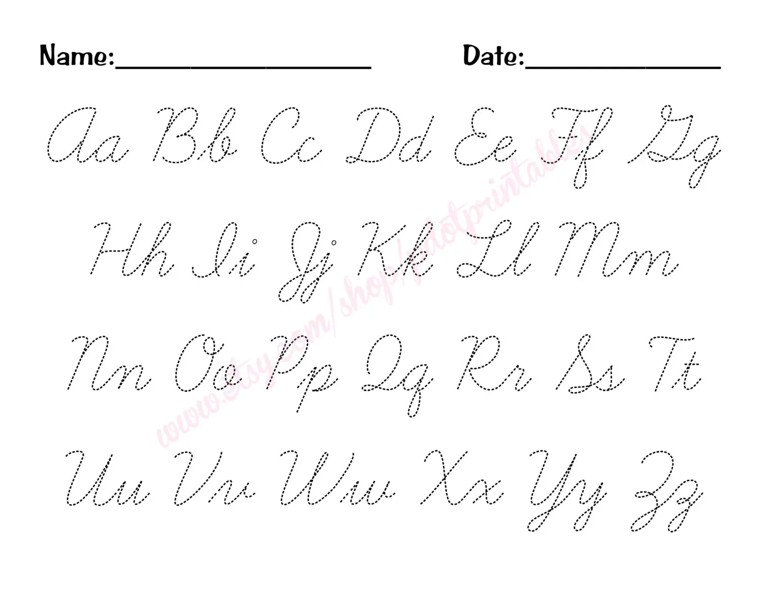 Cursive Alphabet Trace Worksheet PDF Printable Penmanship 