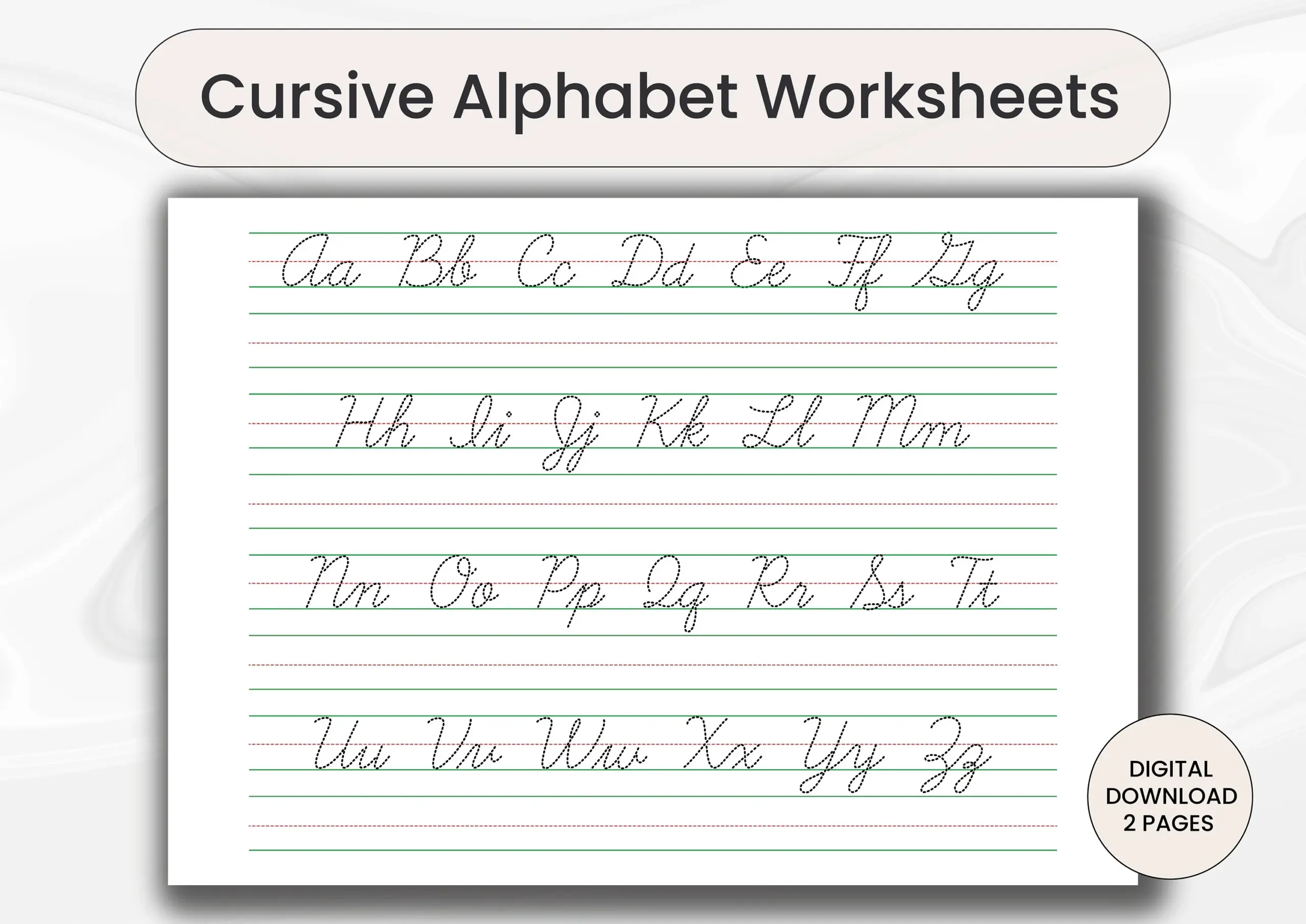 Cursive Alphabet Tracing Worksheets Handwriting Practice digital 