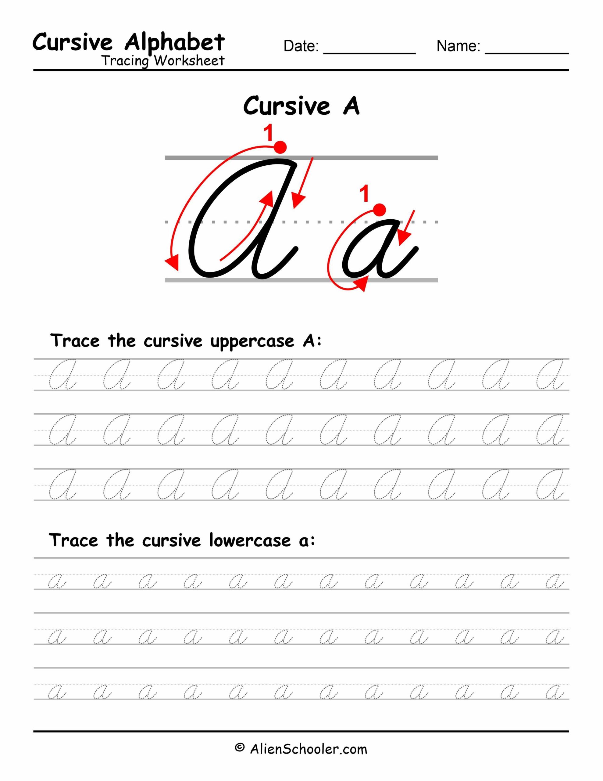 Cursive Letter A Worksheet Free Printable Tracing Practice For Kids