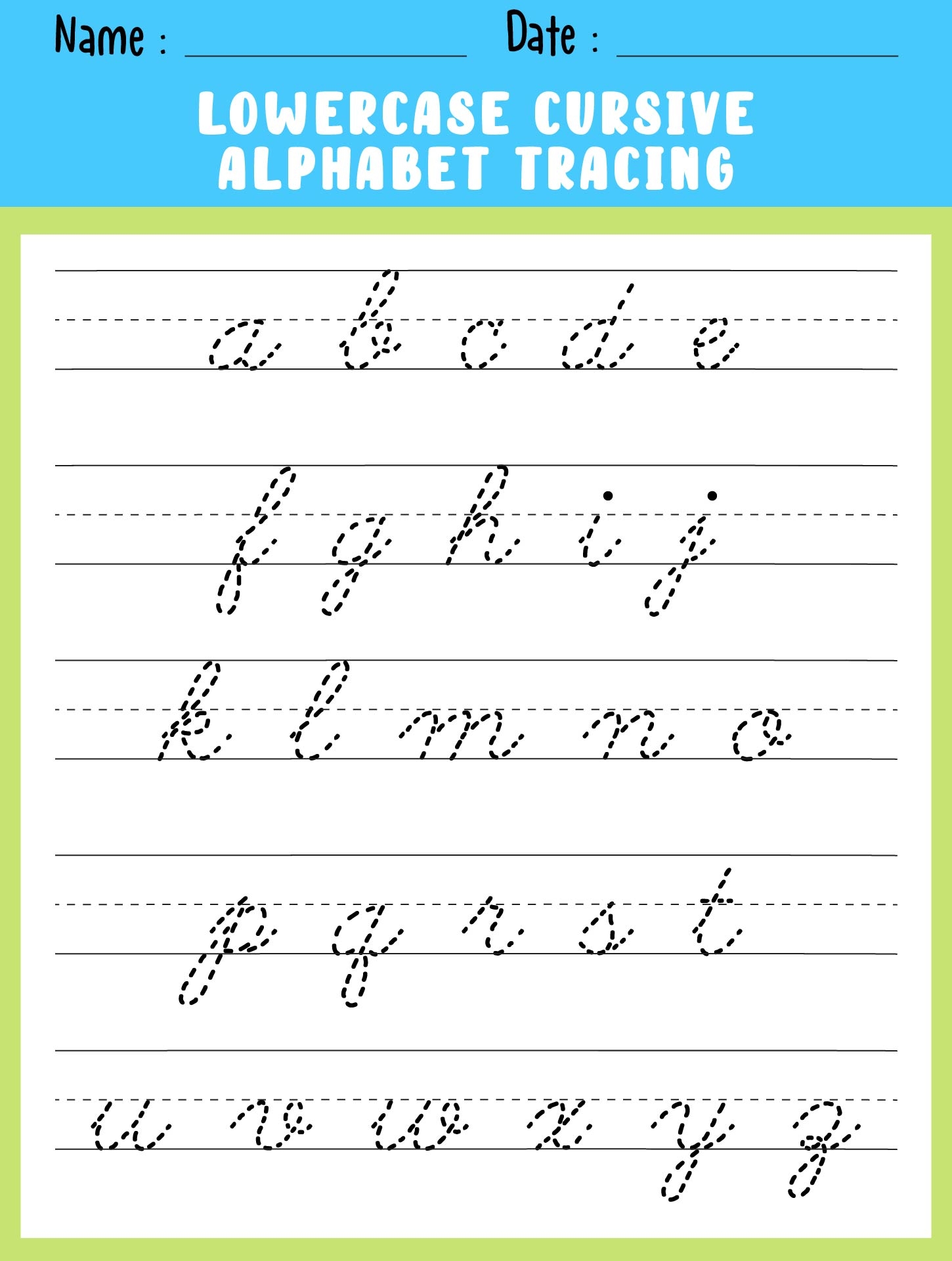 Cursive Lowercase Letter Tracing Worksheets