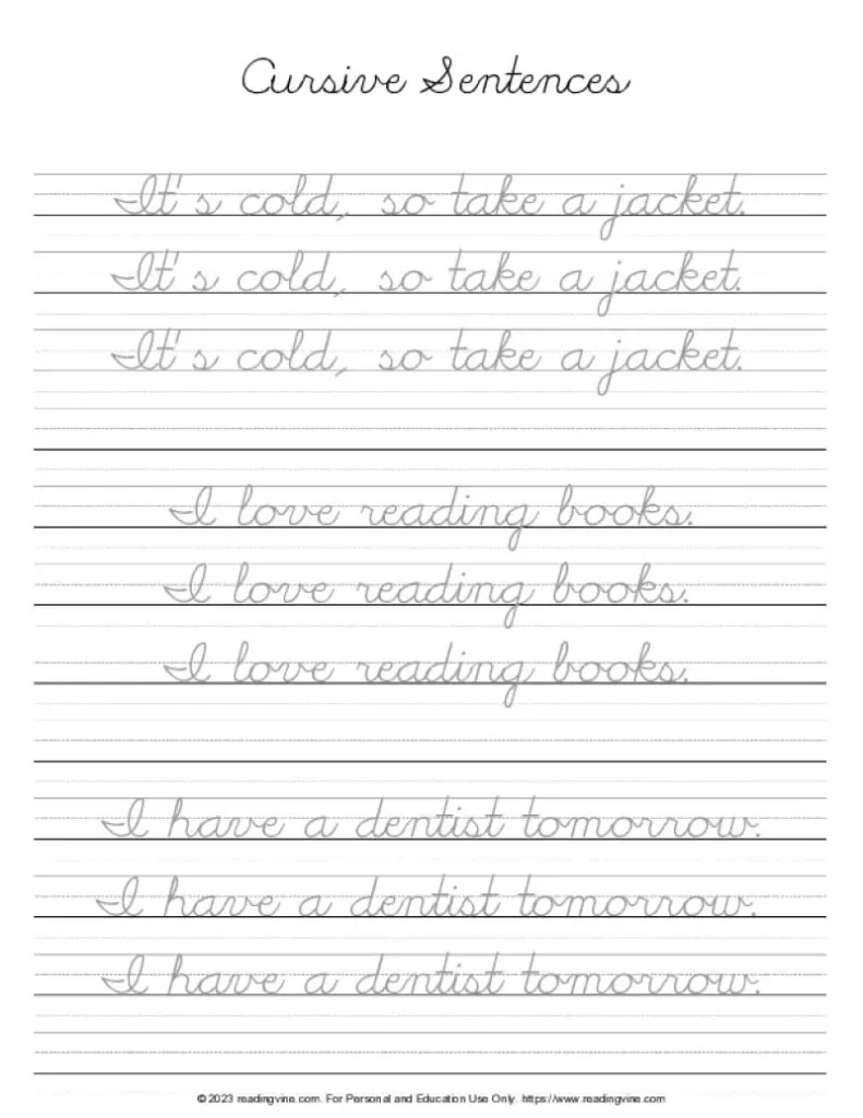 Cursive Writing Practice Sheets PDF 