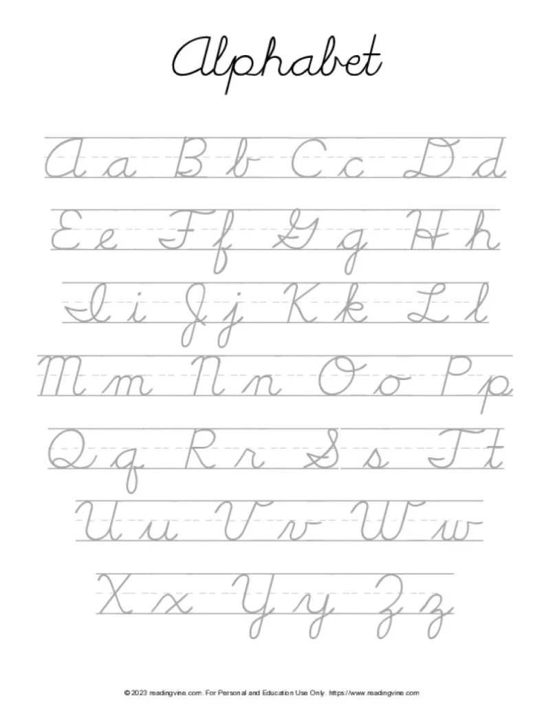 Cursive Writing Practice Sheets PDF 