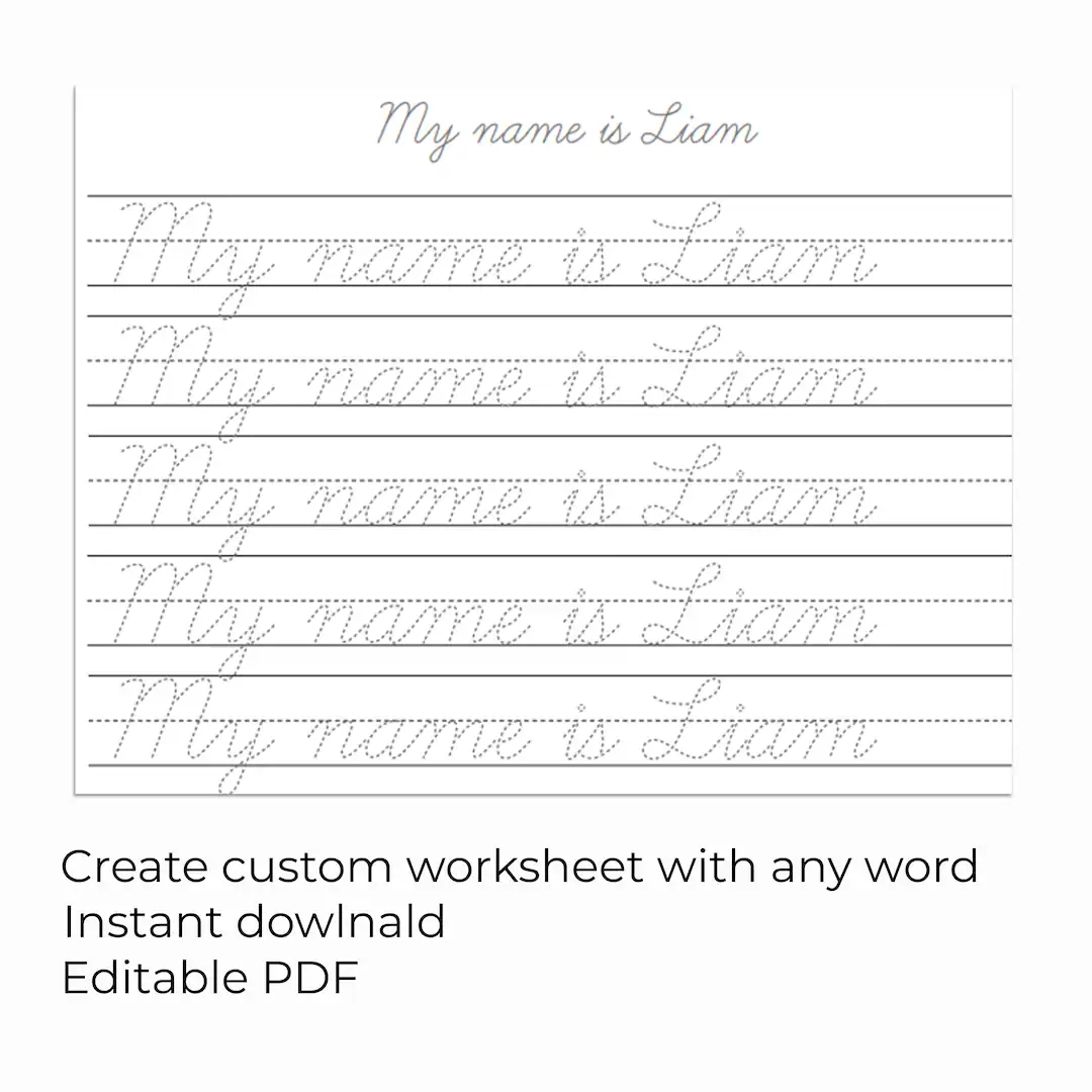 Custom Cursive Name Handwriting Practice Sheet Editable Tracing 