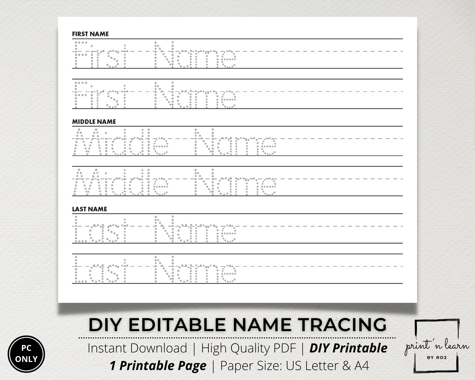Custom Name Tracing Sheet Handwriting Practice Name Writing 