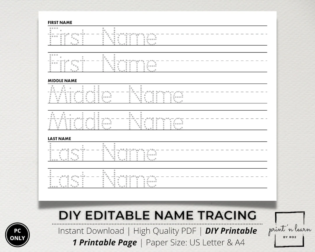 Free Editable Name Tracing Template