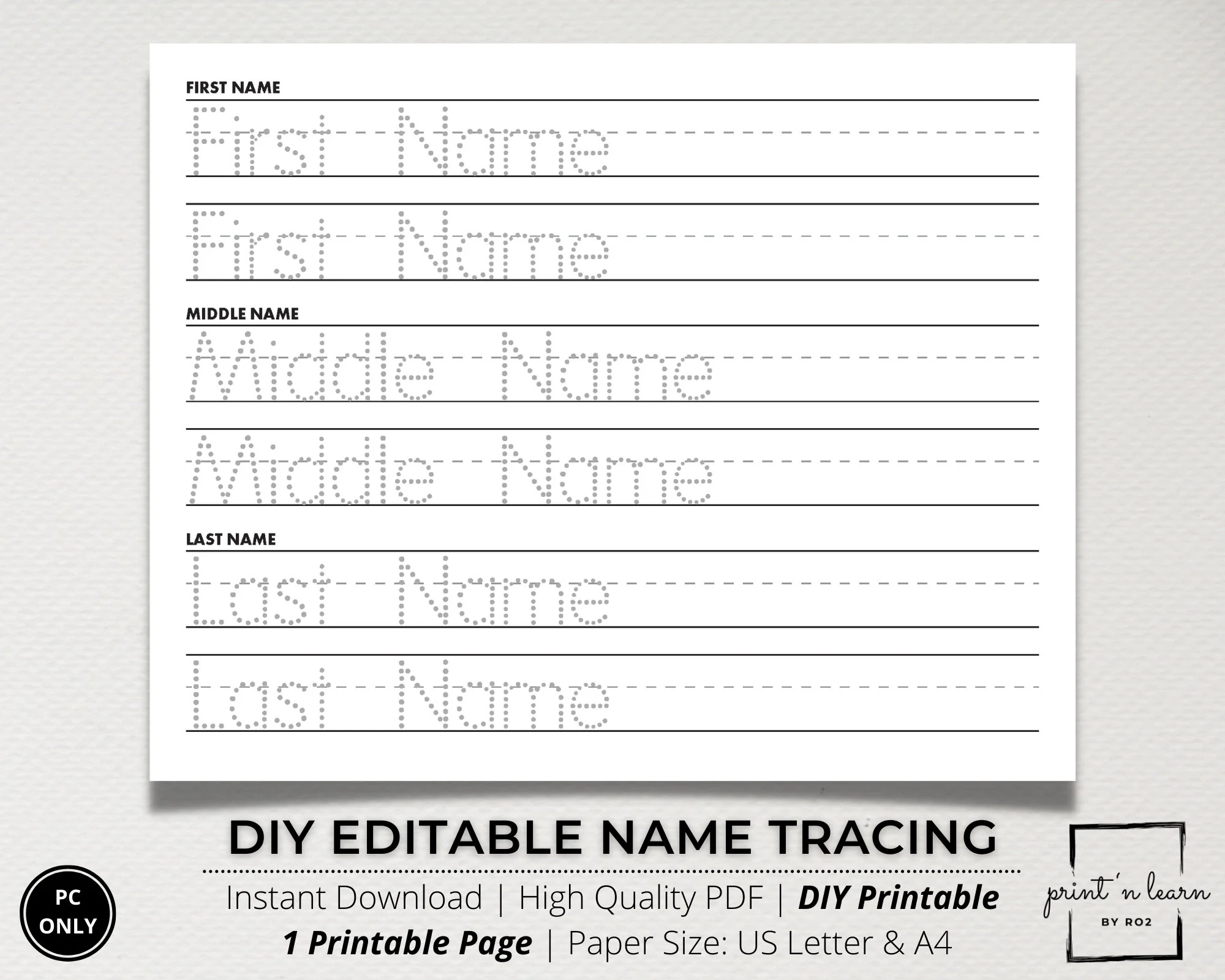 Custom Name Tracing Sheet Handwriting Practice Name Writing 