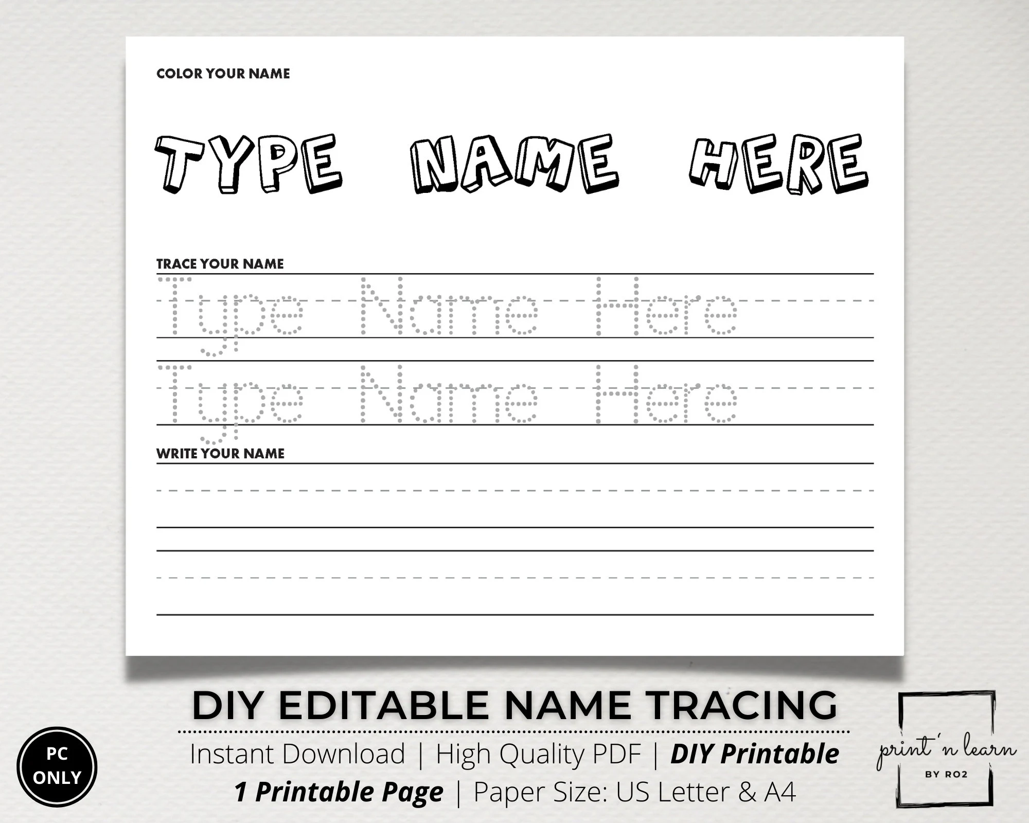 Custom Name Tracing Sheet Handwriting Practice Name Writing 