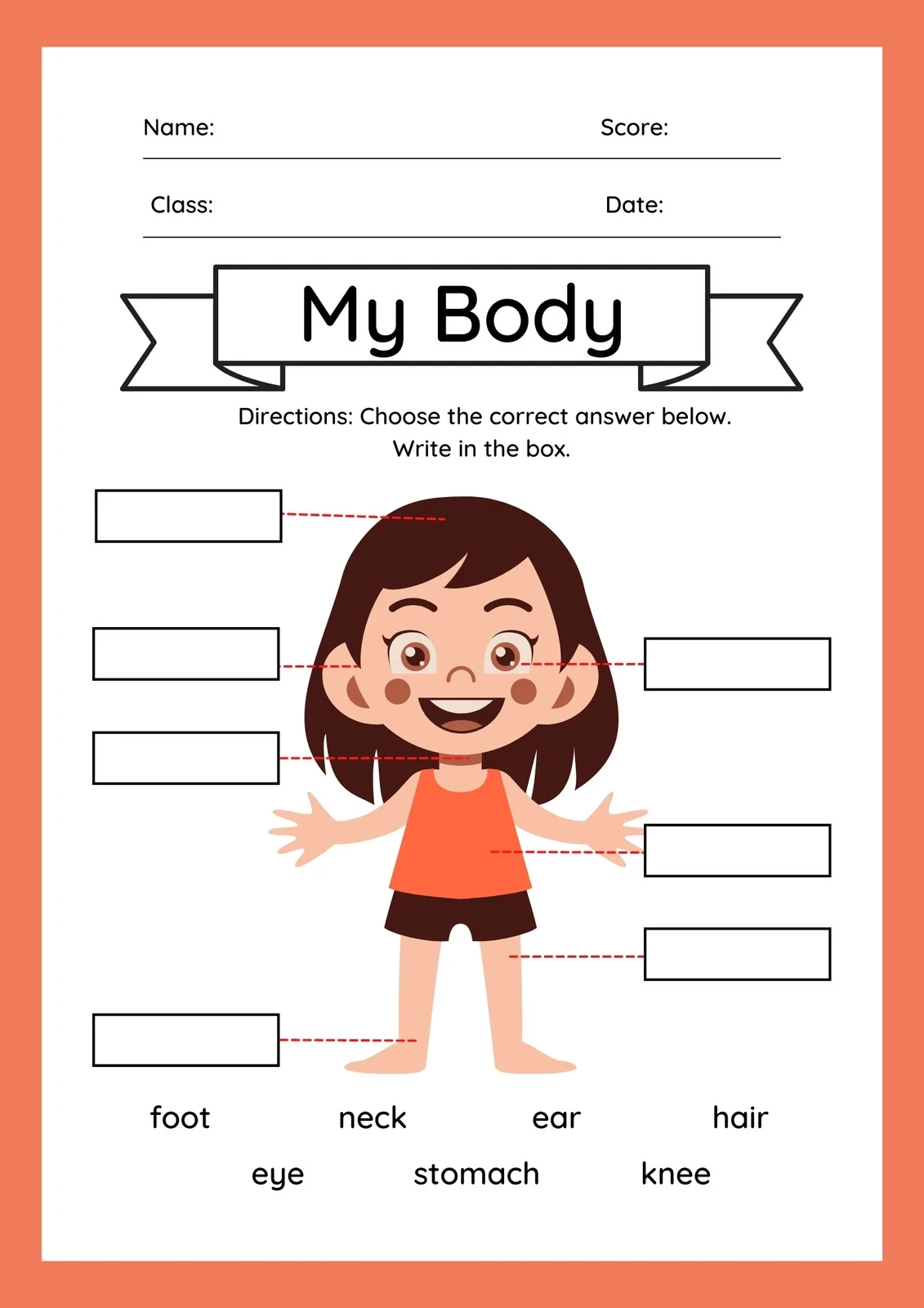 Tracing Body Parts Worksheets