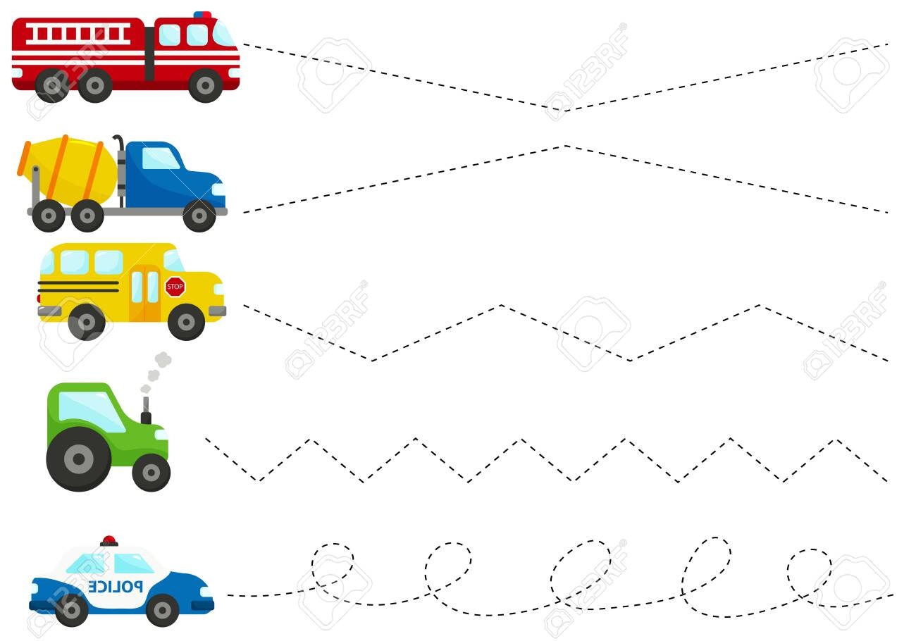 Cute Cartoon Police Car Truck Fire Engine Tractor School Bus 