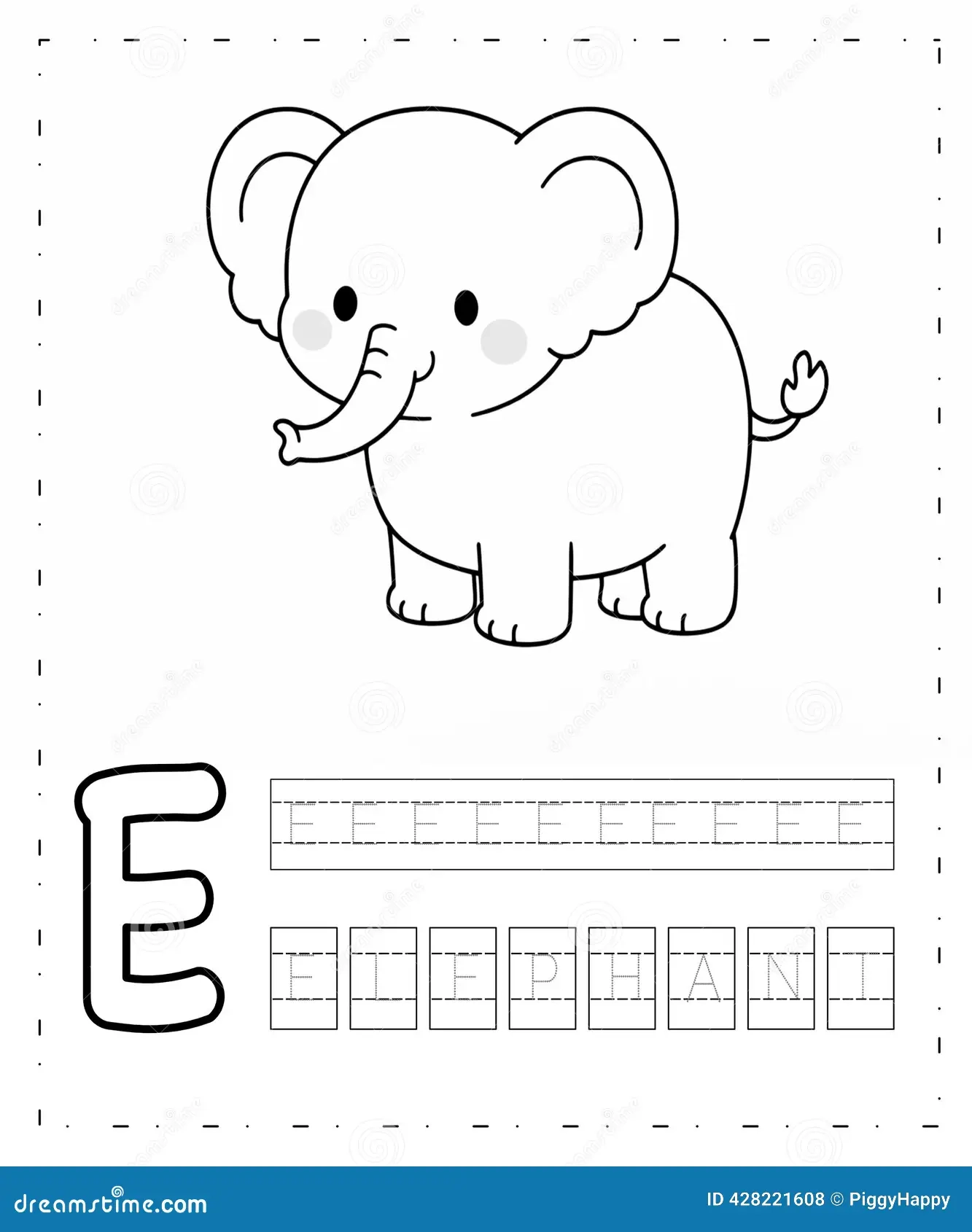 Cute Elephant Alphabet Tracing amp Coloring Worksheet For Kids Stock 