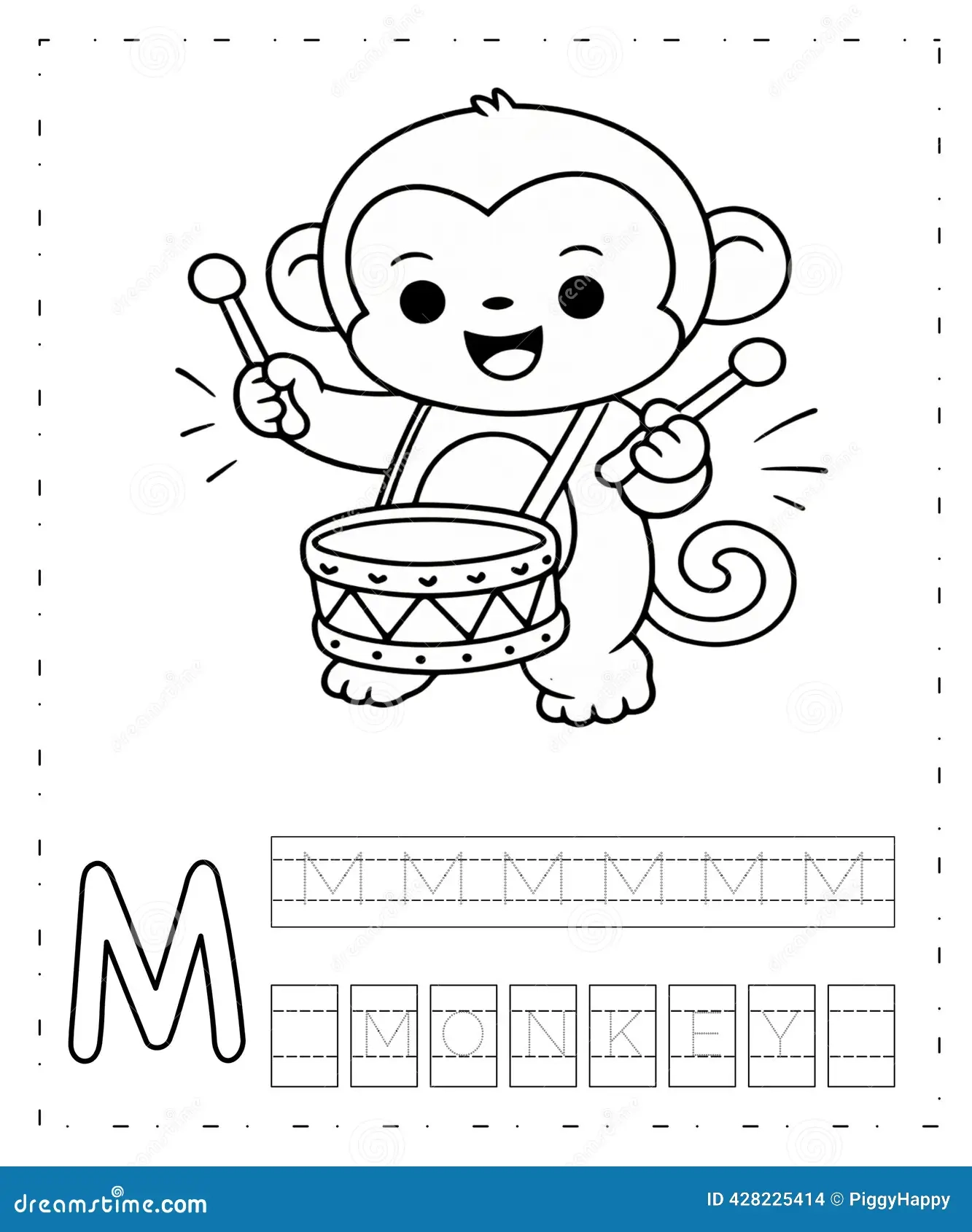 Cute Monkey Alphabet Tracing amp coloring Worksheet For Kids Stock 