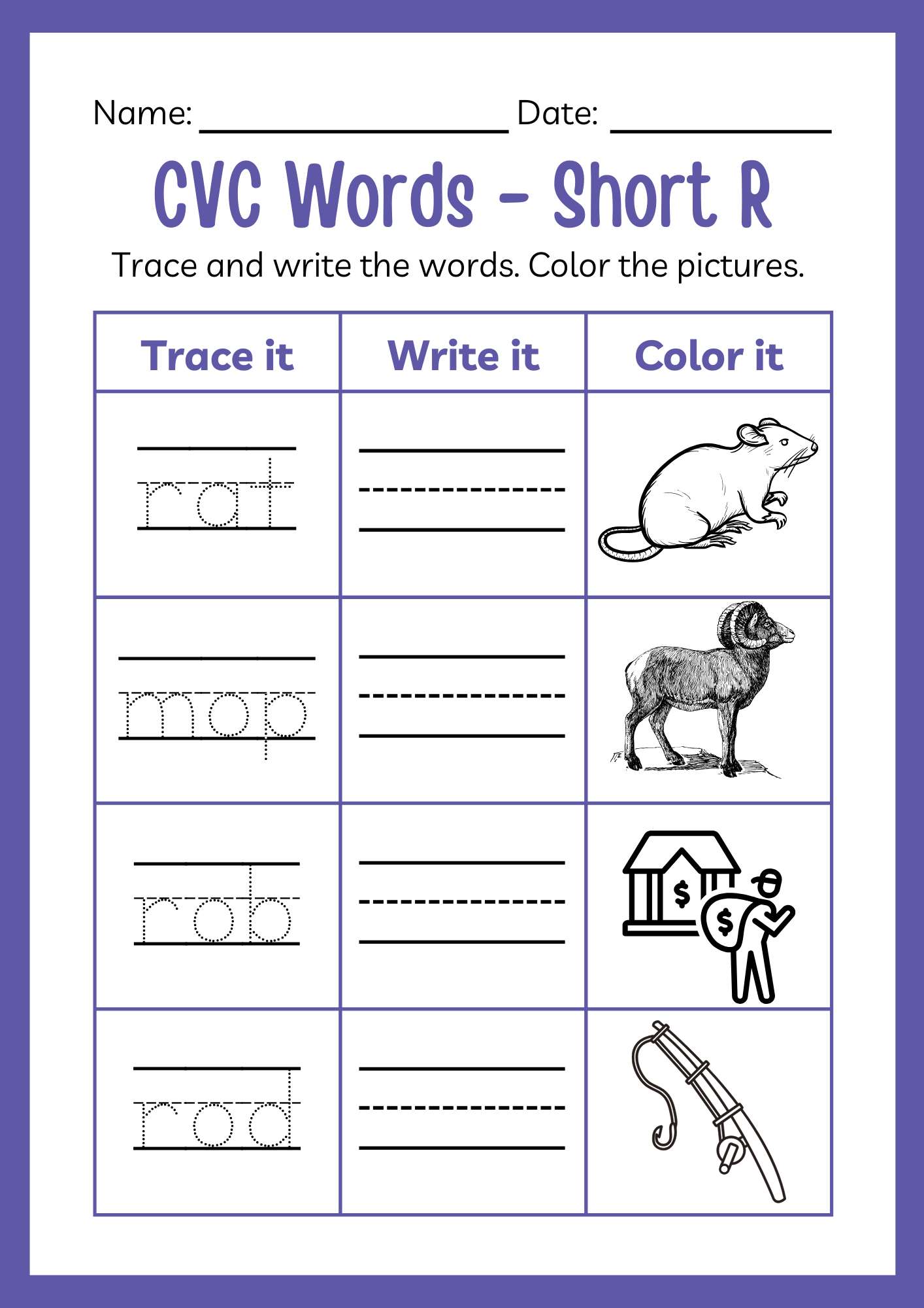 CVC Short Vowel O r w c Worksheet For Kindergarten Reading Made 