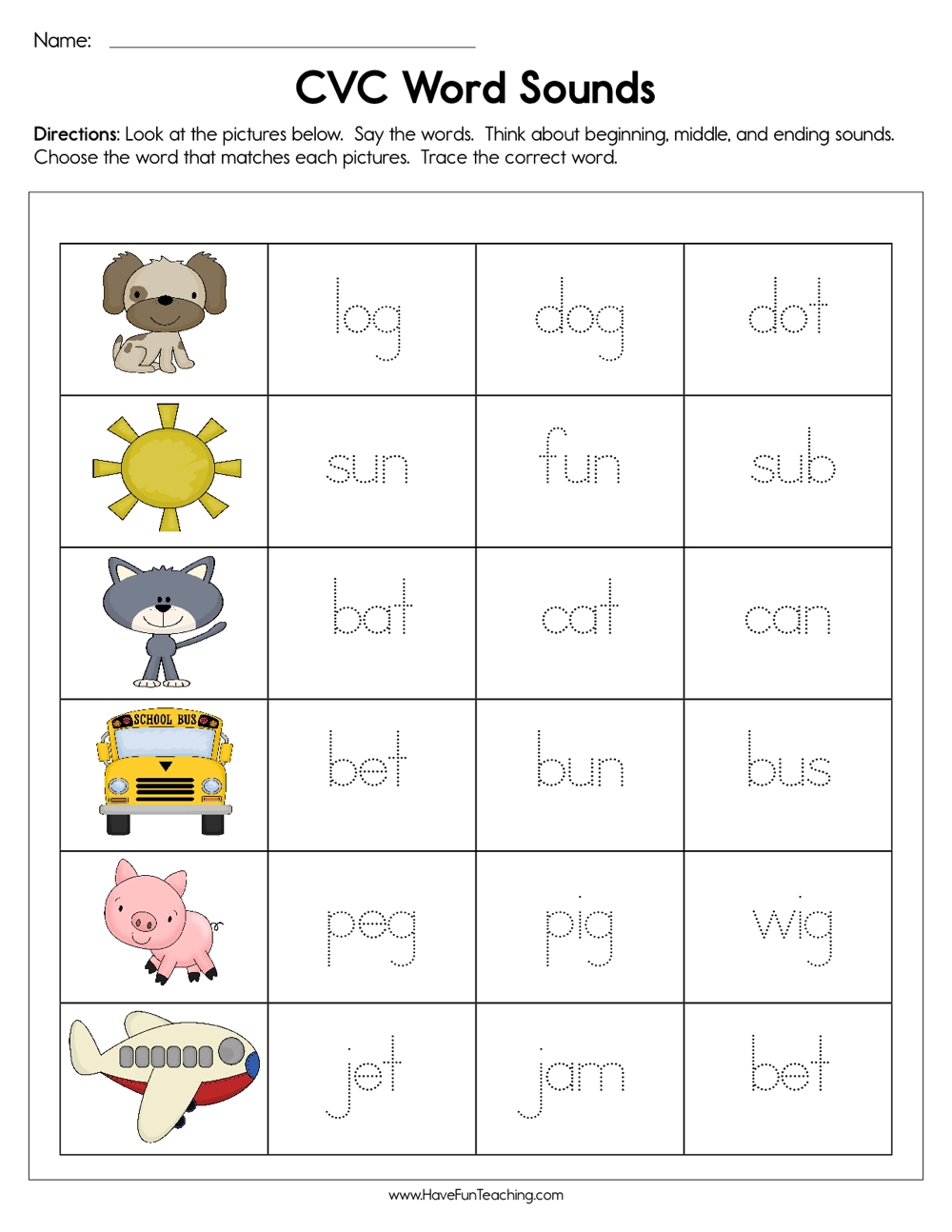 CVC Word Sounds Worksheet CVC Word Sounds Worksheet