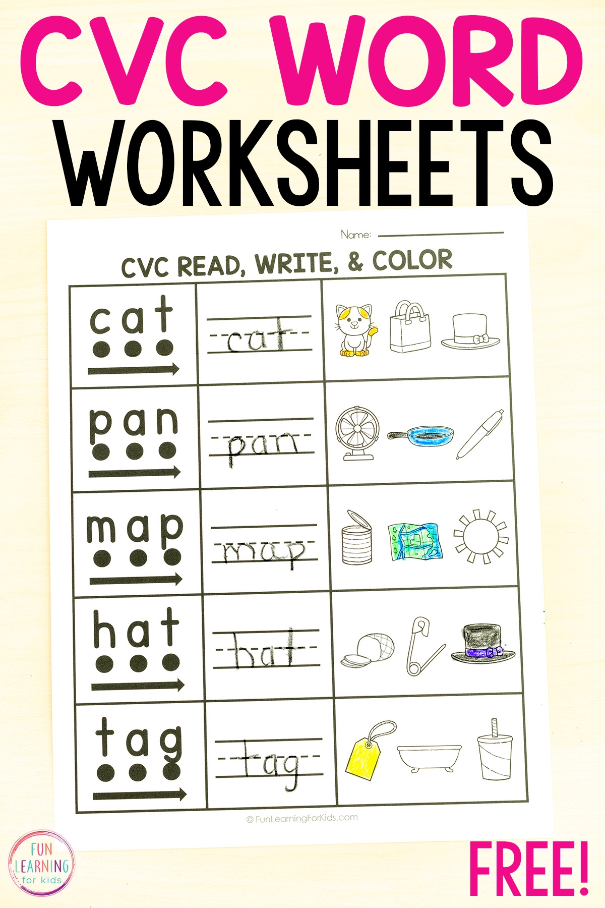 Cvc Words Tracing Worksheets