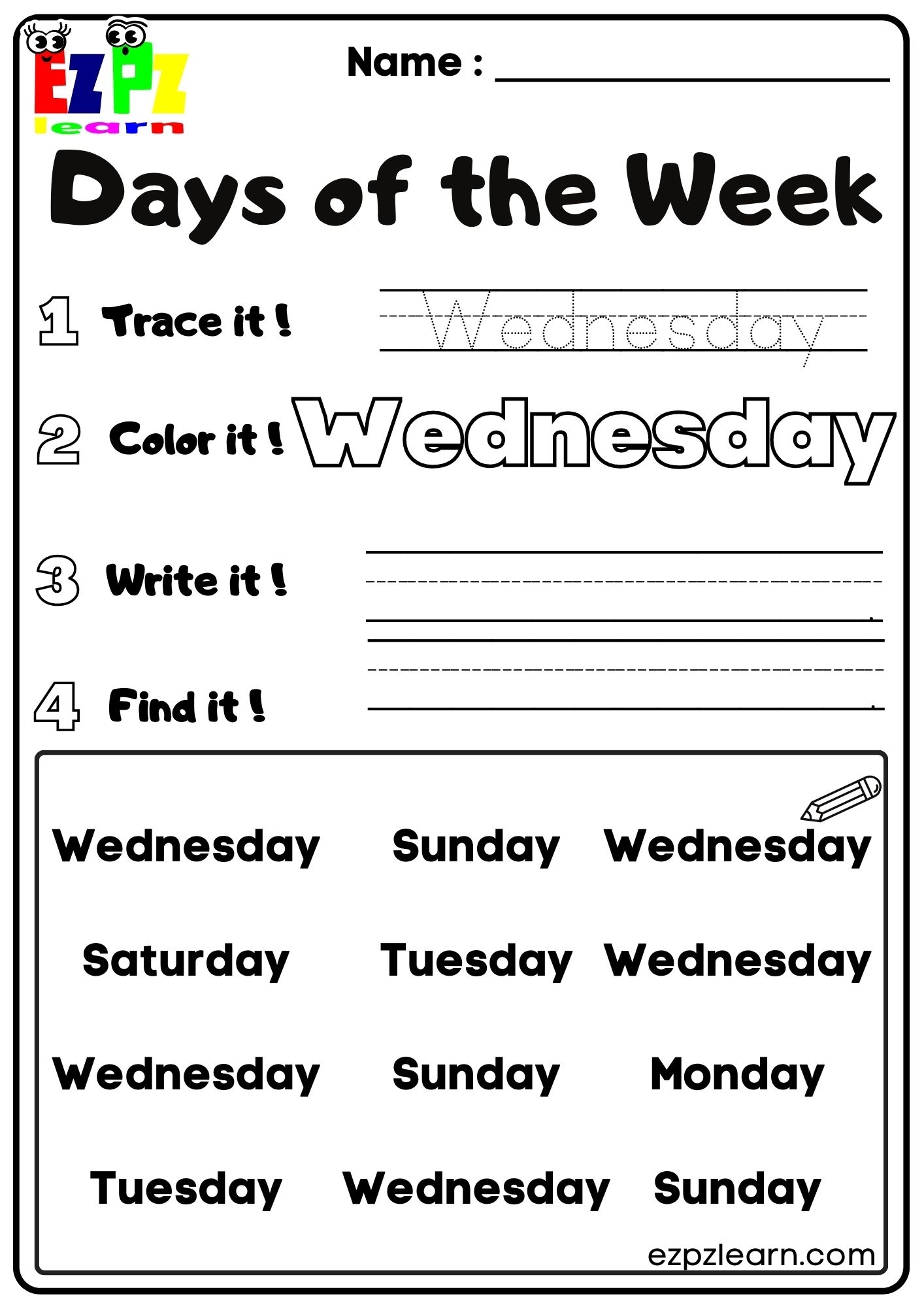 Days Of The Week Ezpzlearn Days Of The Week Ezpzlearn