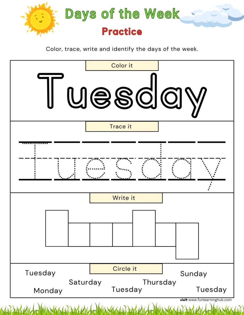 Tracing Days Of The Week Worksheets