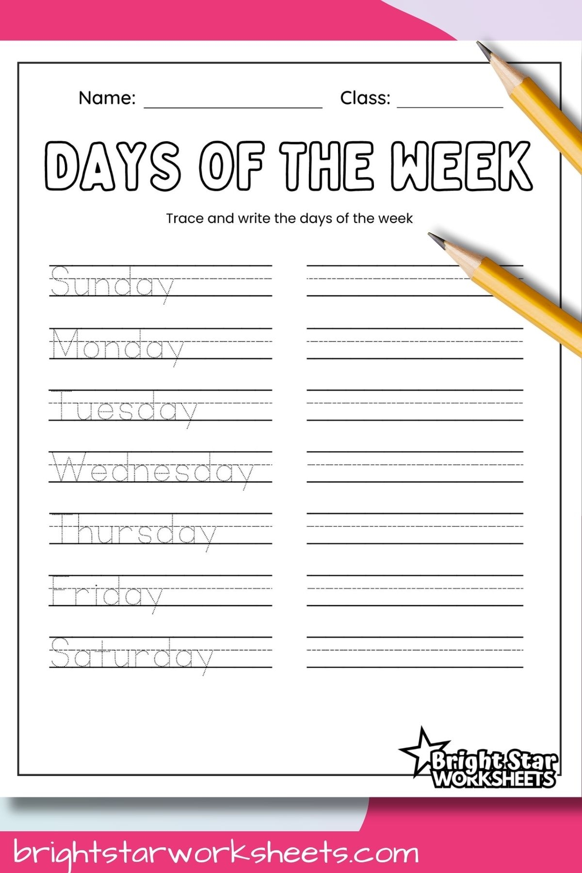 Days Of The Week Worksheet Tracing Days Of The Week Worksheet Tracing